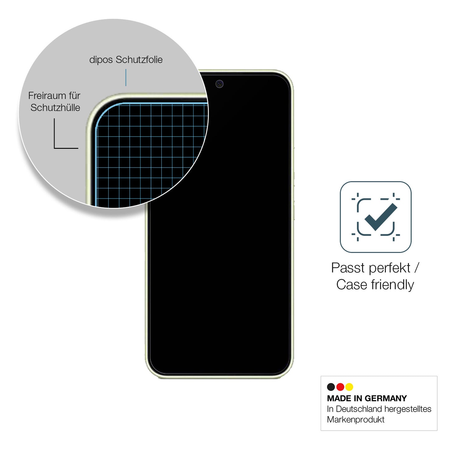 Schutzglasfolie mit optimaler Passform, zur Verwendung mit Hüllen geeignet