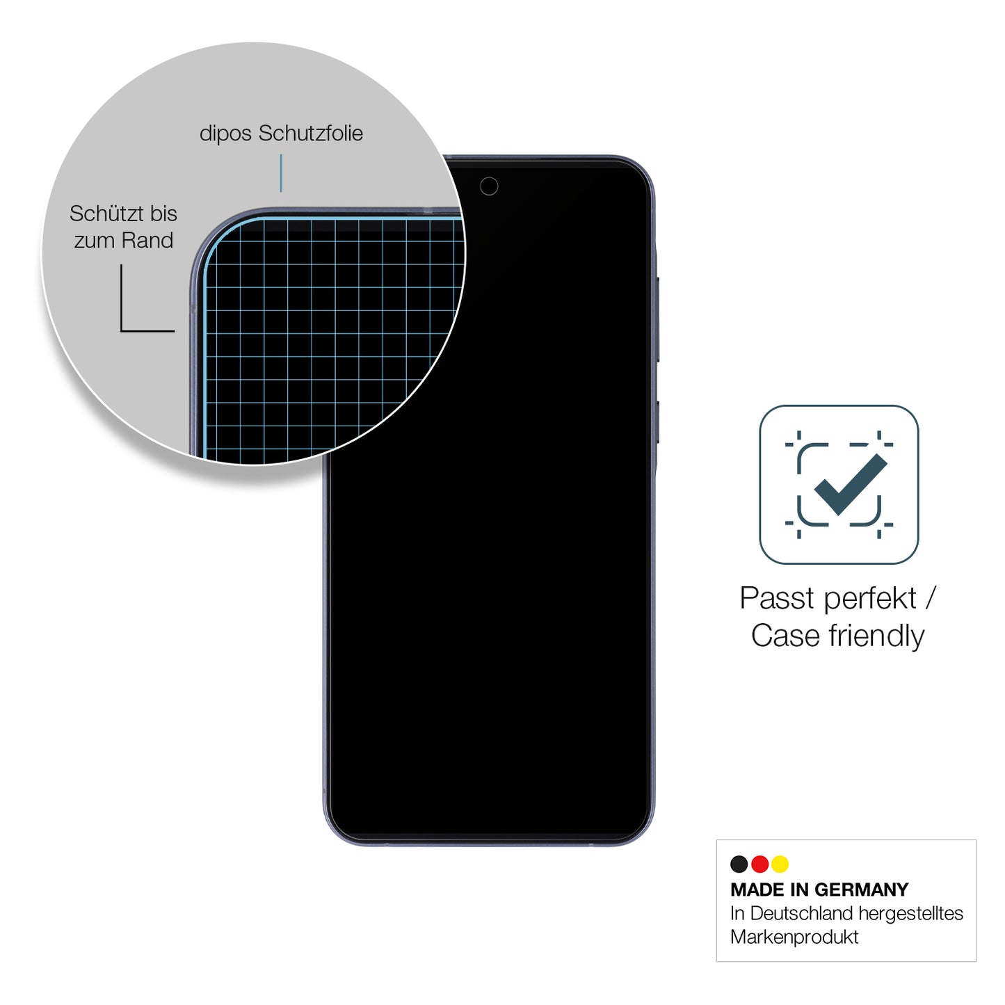 Schutzglasfolie mit optimaler Passform, zur Verwendung mit Hüllen geeignet