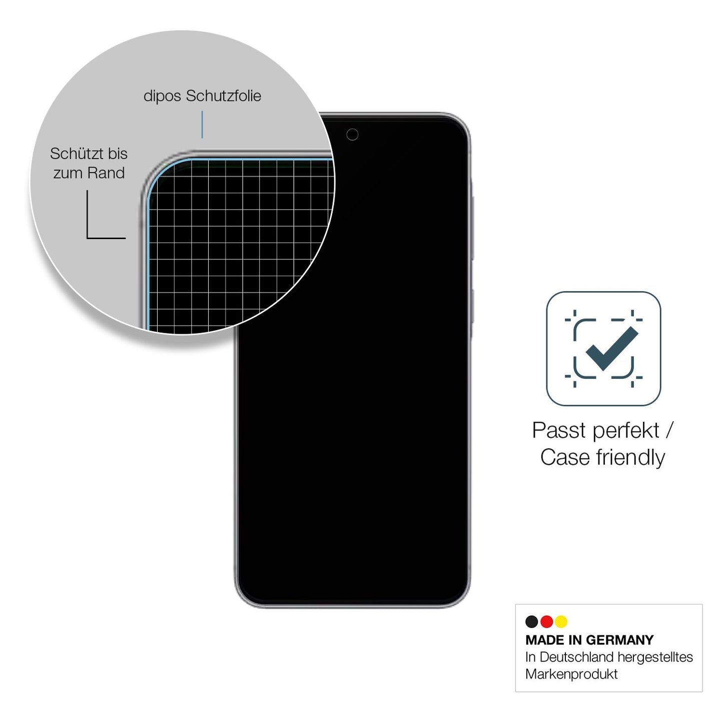 Schutzglasfolie mit optimaler Passform, zur Verwendung mit Hüllen geeignet