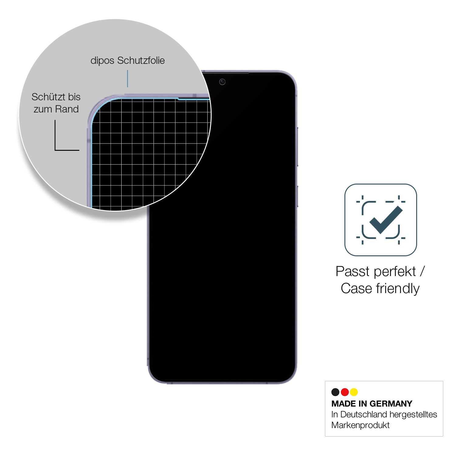 Schutzglasfolie mit optimaler Passform, zur Verwendung mit Hüllen geeignet