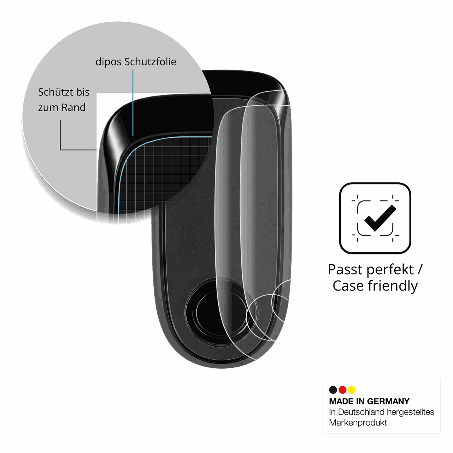 Schutzglasfolie mit optimaler Passform, zur Verwendung mit Hüllen geeignet