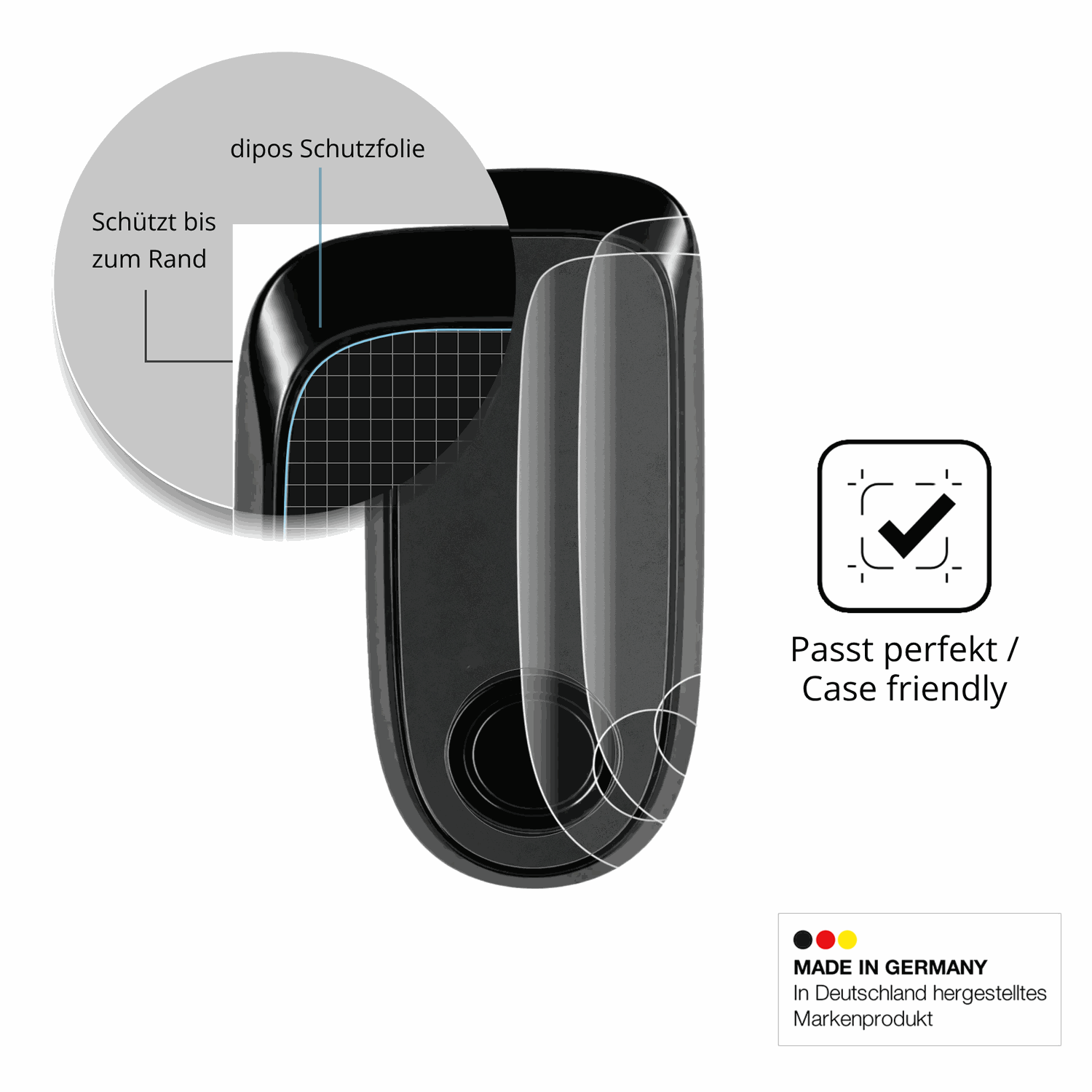Schutzglasfolie mit optimaler Passform, zur Verwendung mit Hüllen geeignet