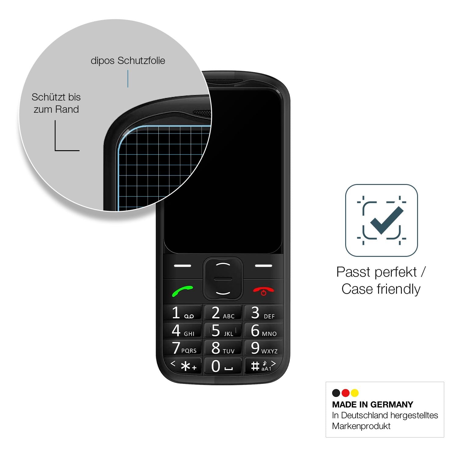 Schutzglasfolie mit optimaler Passform, zur Verwendung mit Hüllen geeignet