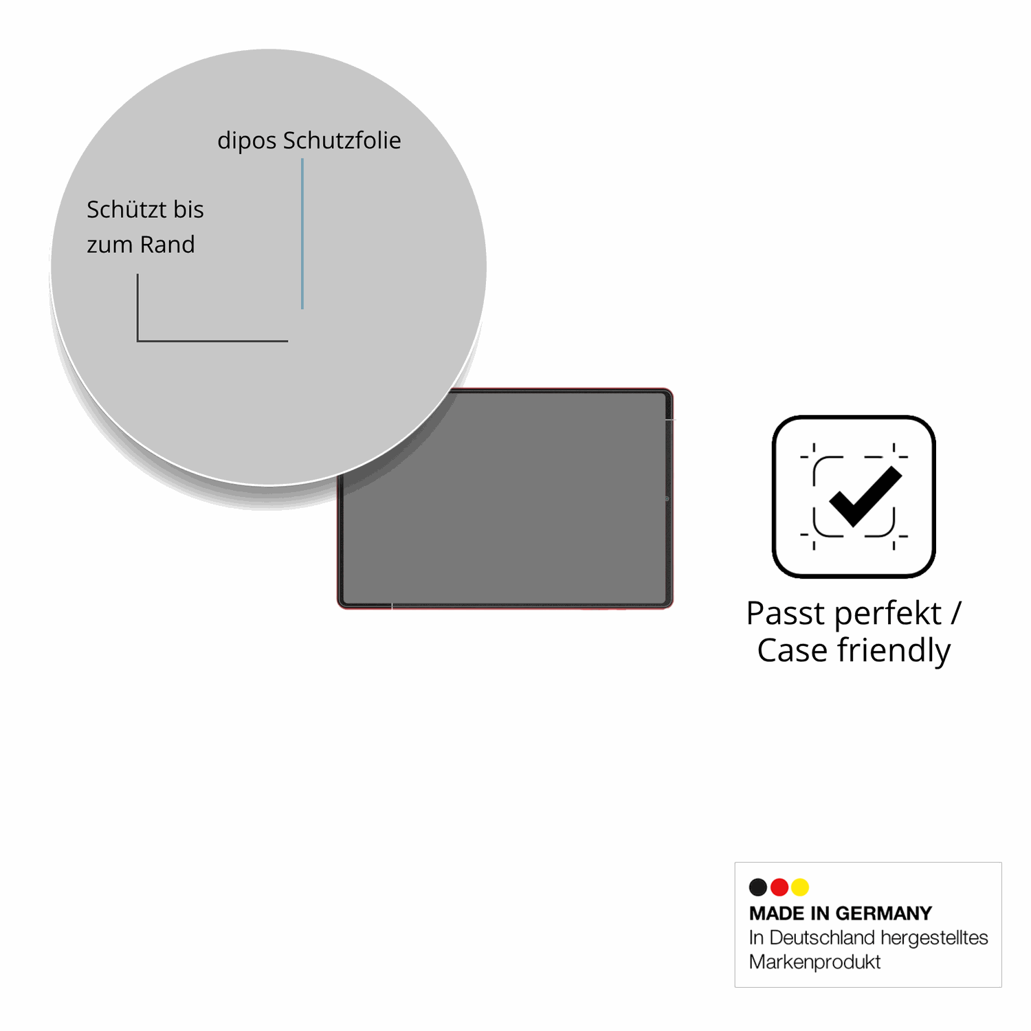 Schutzglasfolie mit optimaler Passform, zur Verwendung mit Hüllen geeignet