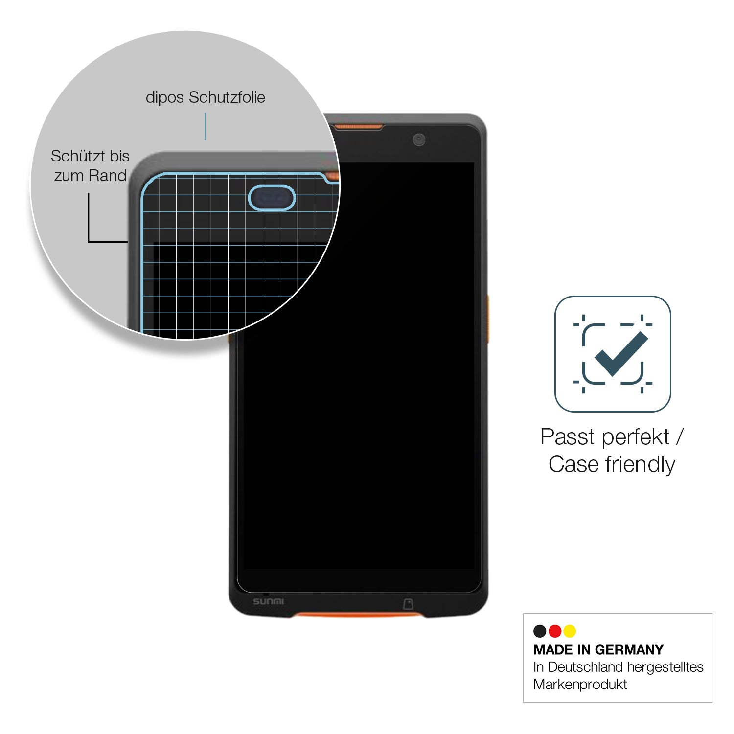Schutzglasfolie mit optimaler Passform, zur Verwendung mit Hüllen geeignet