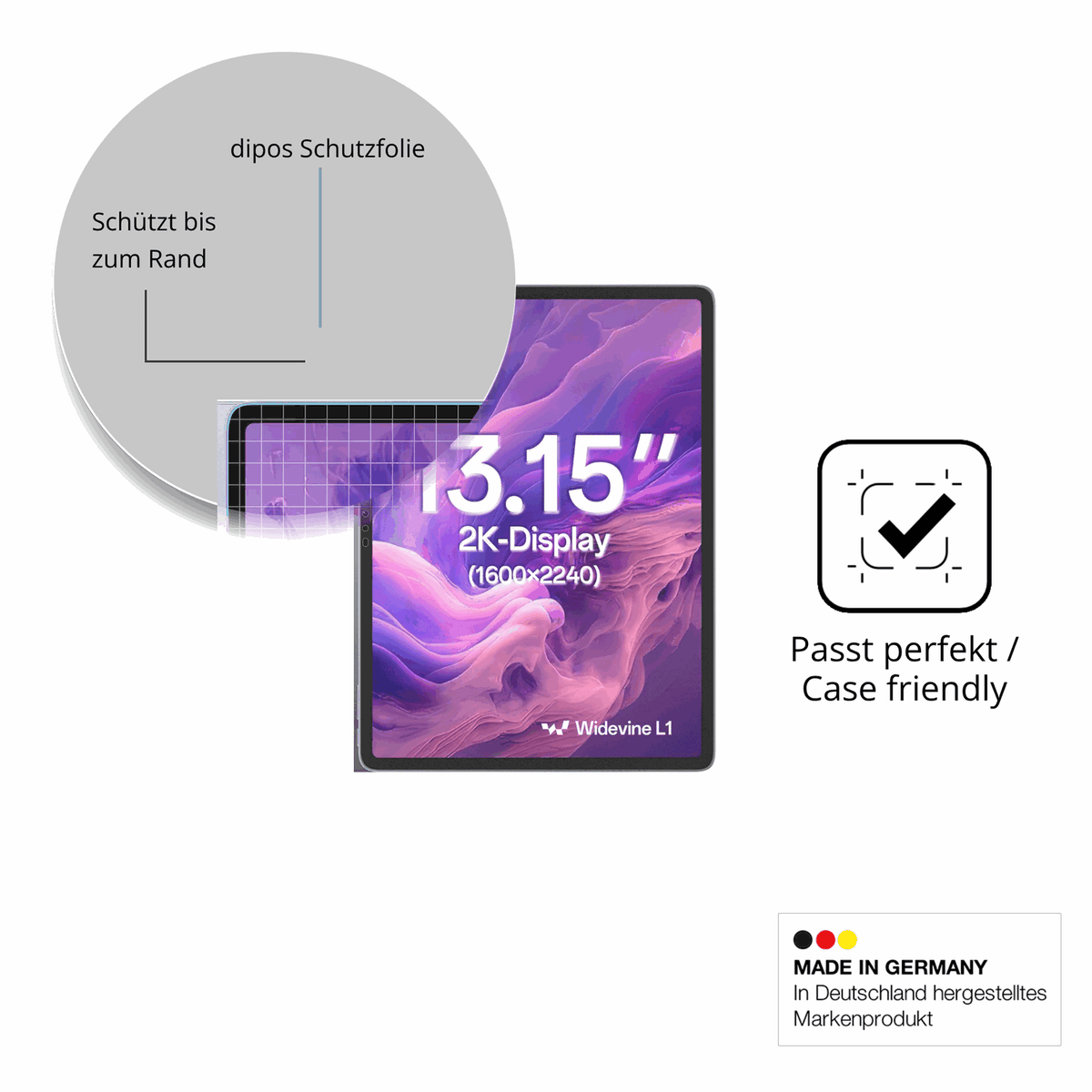Schutzglasfolie mit optimaler Passform, zur Verwendung mit Hüllen geeignet