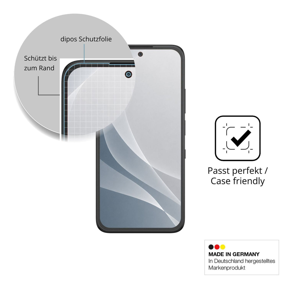 Schutzglasfolie mit optimaler Passform, zur Verwendung mit Hüllen geeignet