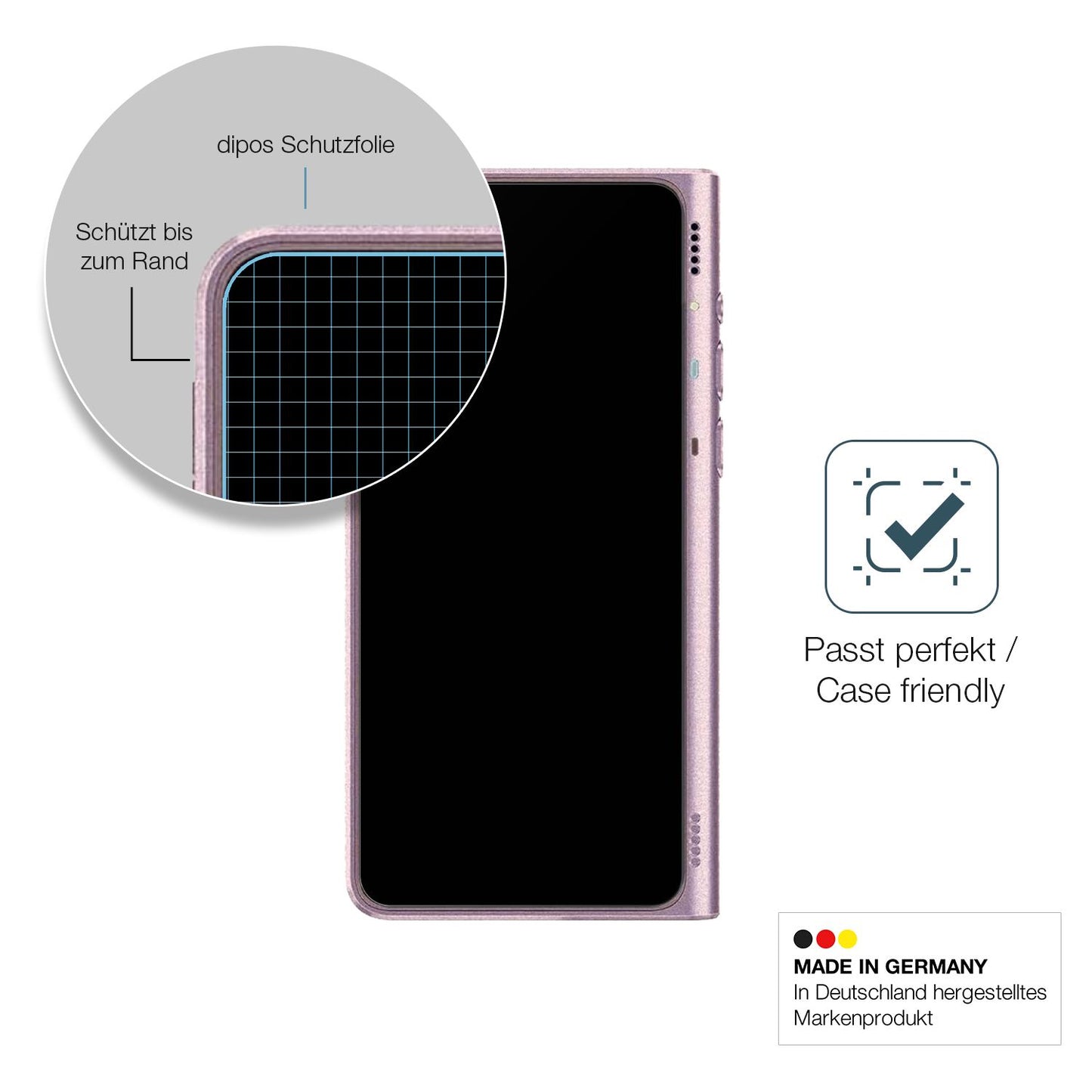 Schutzglasfolie mit optimaler Passform, zur Verwendung mit Hüllen geeignet