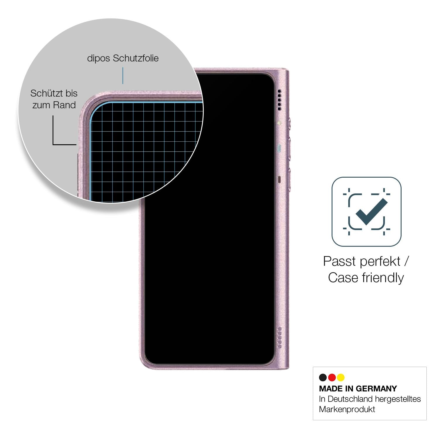 Schutzglasfolie mit optimaler Passform, zur Verwendung mit Hüllen geeignet