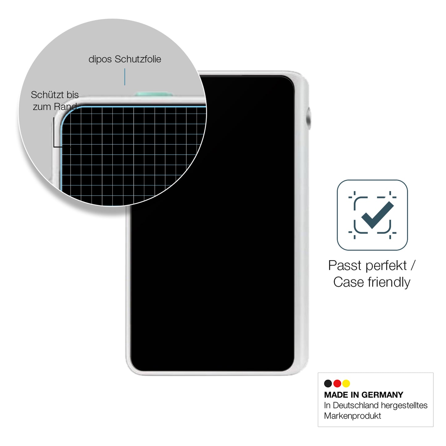 Schutzglasfolie mit optimaler Passform, zur Verwendung mit Hüllen geeignet