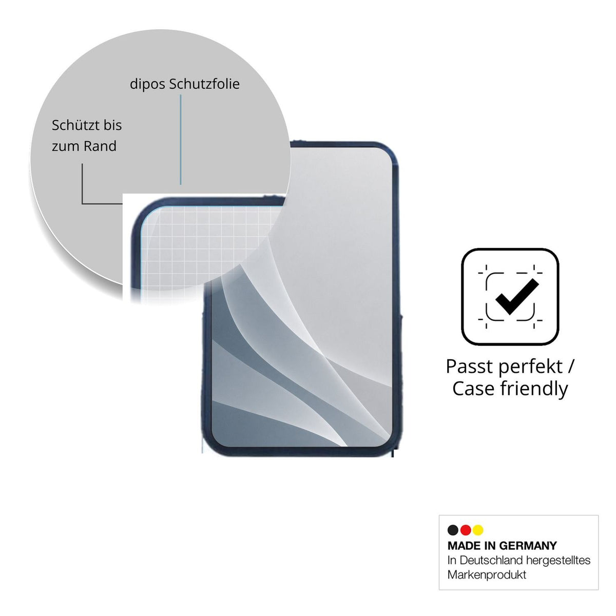 Schutzglasfolie mit optimaler Passform, zur Verwendung mit Hüllen geeignet