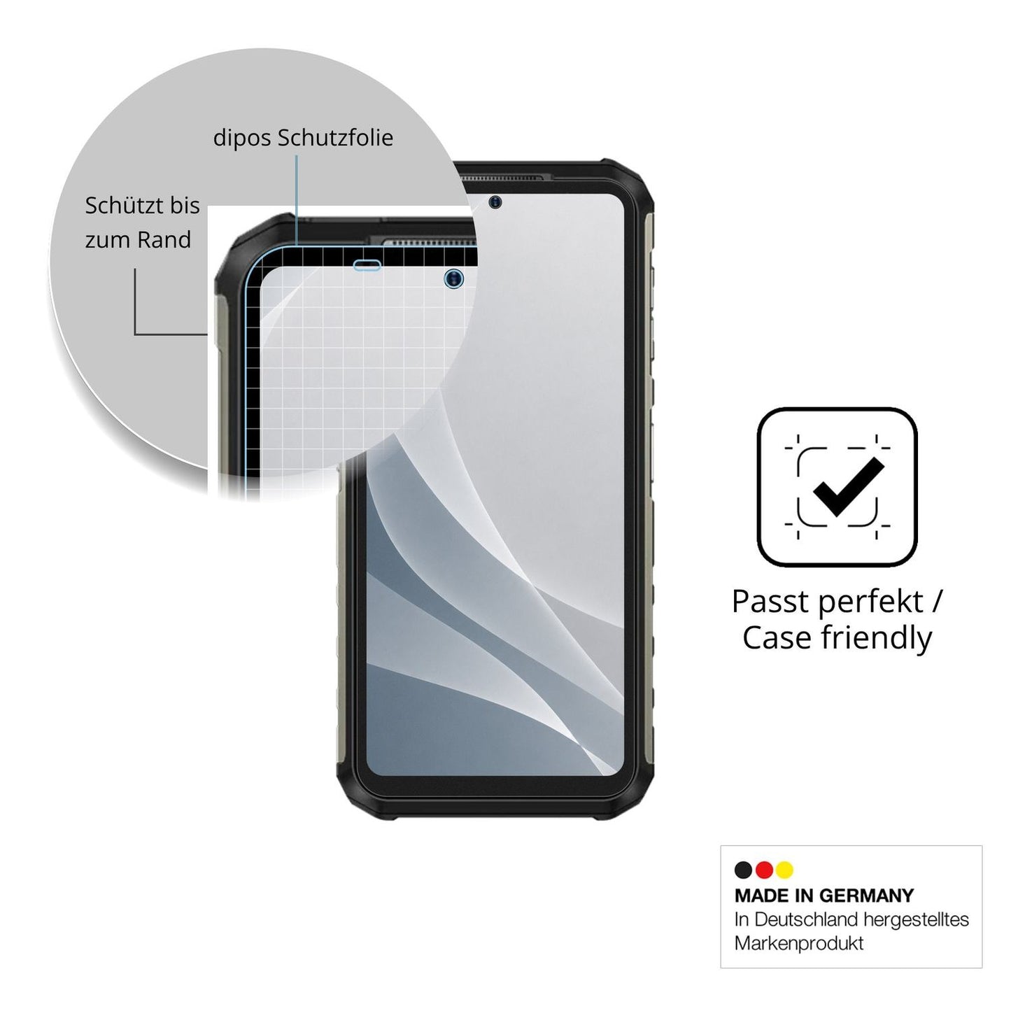 Schutzglasfolie mit optimaler Passform, zur Verwendung mit Hüllen geeignet