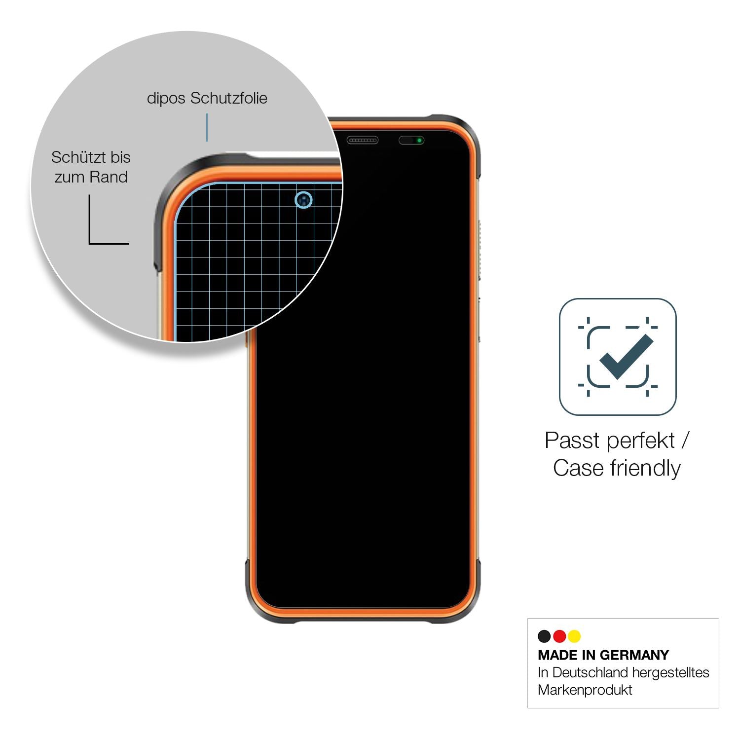 Schutzglasfolie mit optimaler Passform, zur Verwendung mit Hüllen geeignet