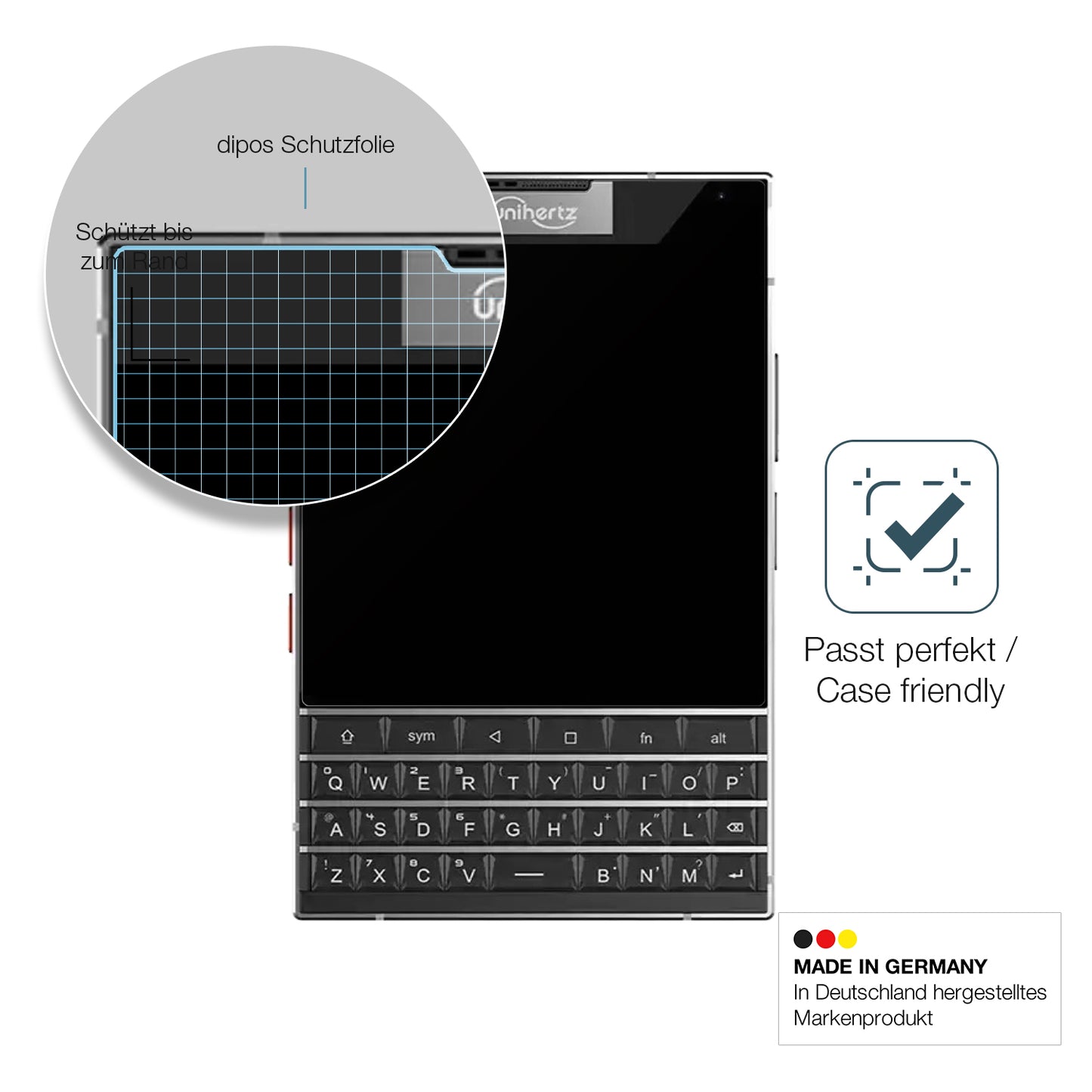 Schutzglasfolie mit optimaler Passform, zur Verwendung mit Hüllen geeignet