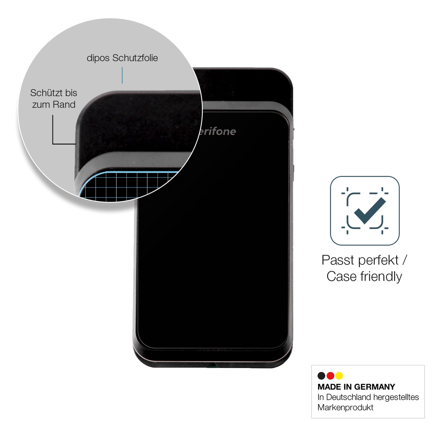Schutzglasfolie mit optimaler Passform, zur Verwendung mit Hüllen geeignet