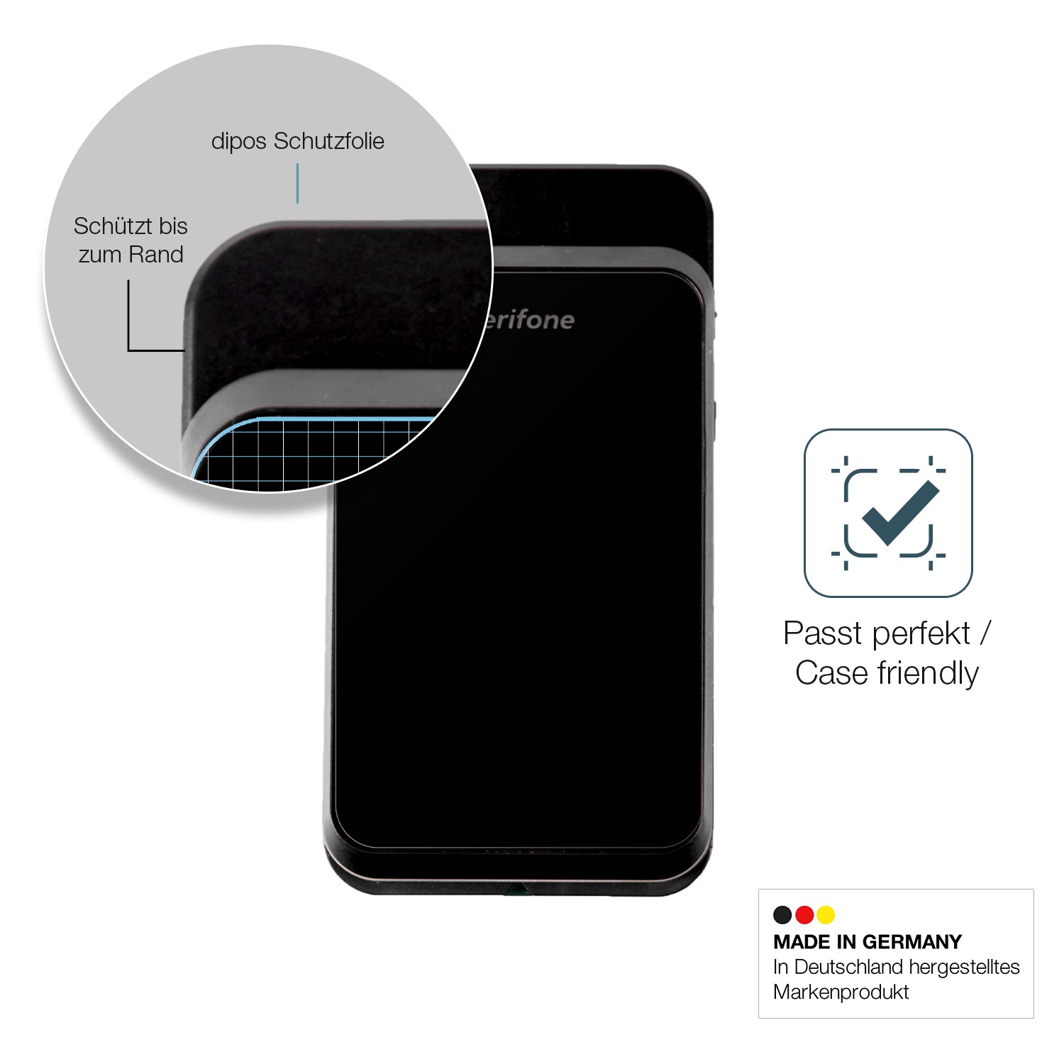Schutzglasfolie mit optimaler Passform, zur Verwendung mit Hüllen geeignet