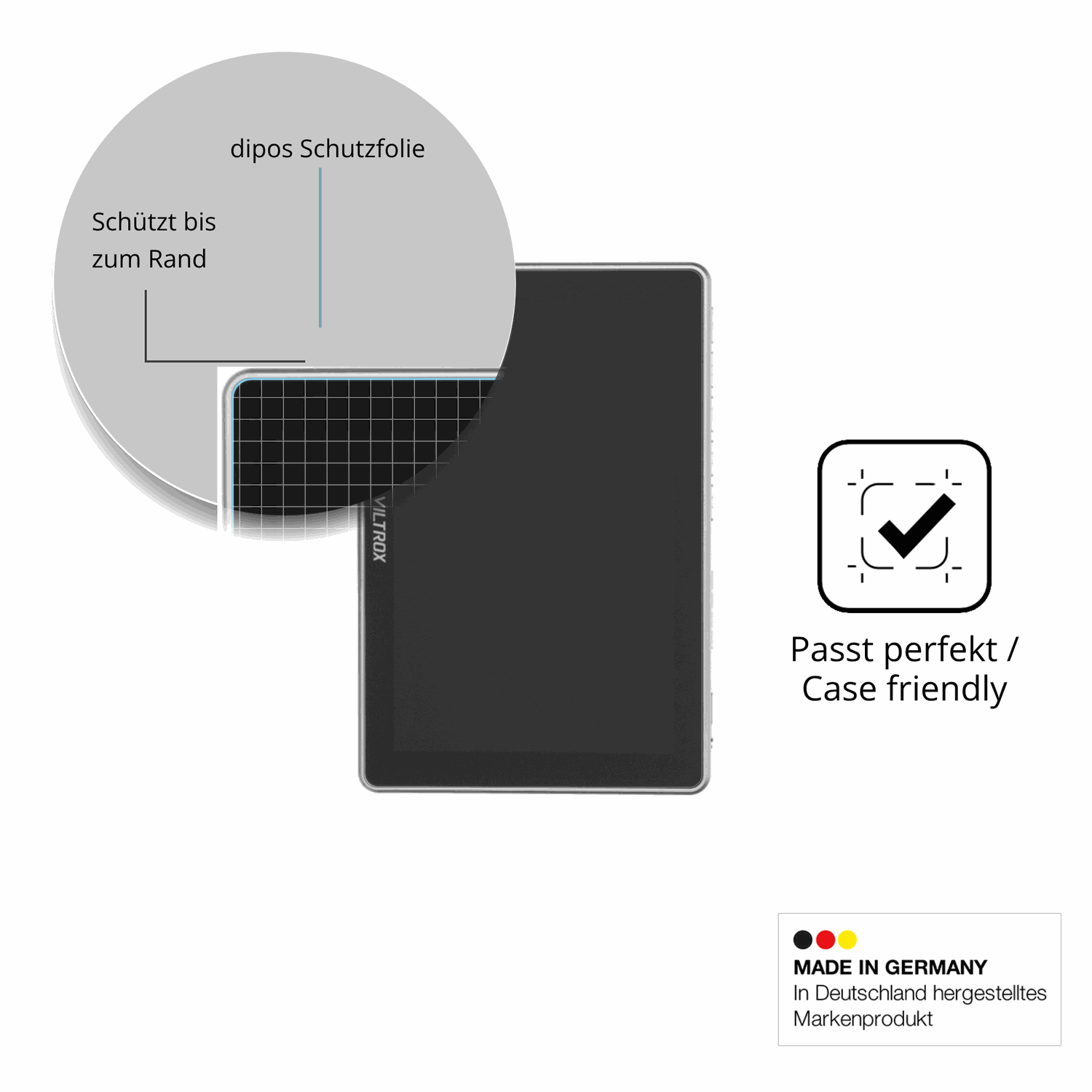 Schutzglasfolie mit optimaler Passform, zur Verwendung mit Hüllen geeignet