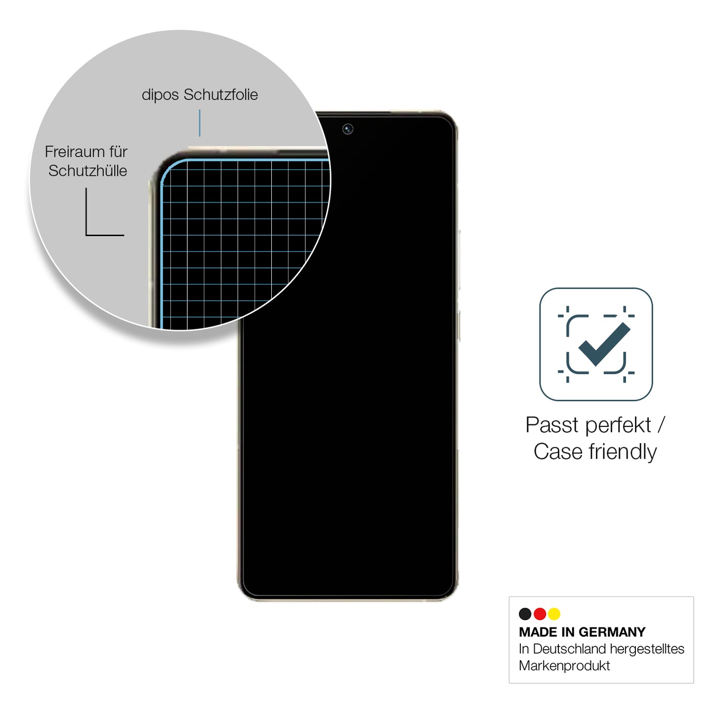 Schutzglasfolie mit optimaler Passform, zur Verwendung mit Hüllen geeignet