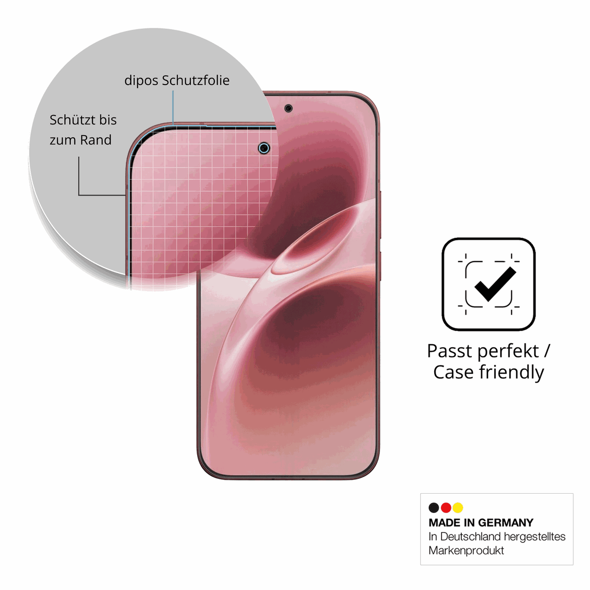 Schutzglasfolie mit optimaler Passform, zur Verwendung mit Hüllen geeignet