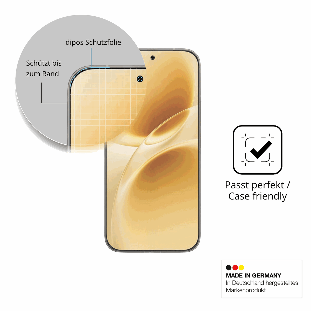 Schutzglasfolie mit optimaler Passform, zur Verwendung mit Hüllen geeignet