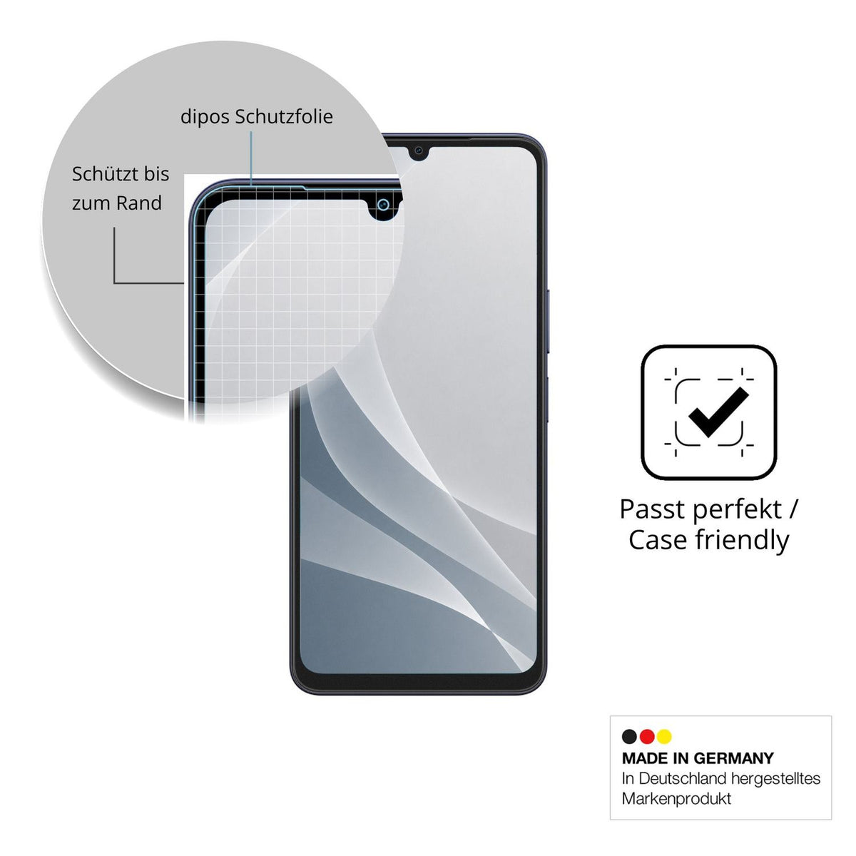 Schutzglasfolie mit optimaler Passform, zur Verwendung mit Hüllen geeignet