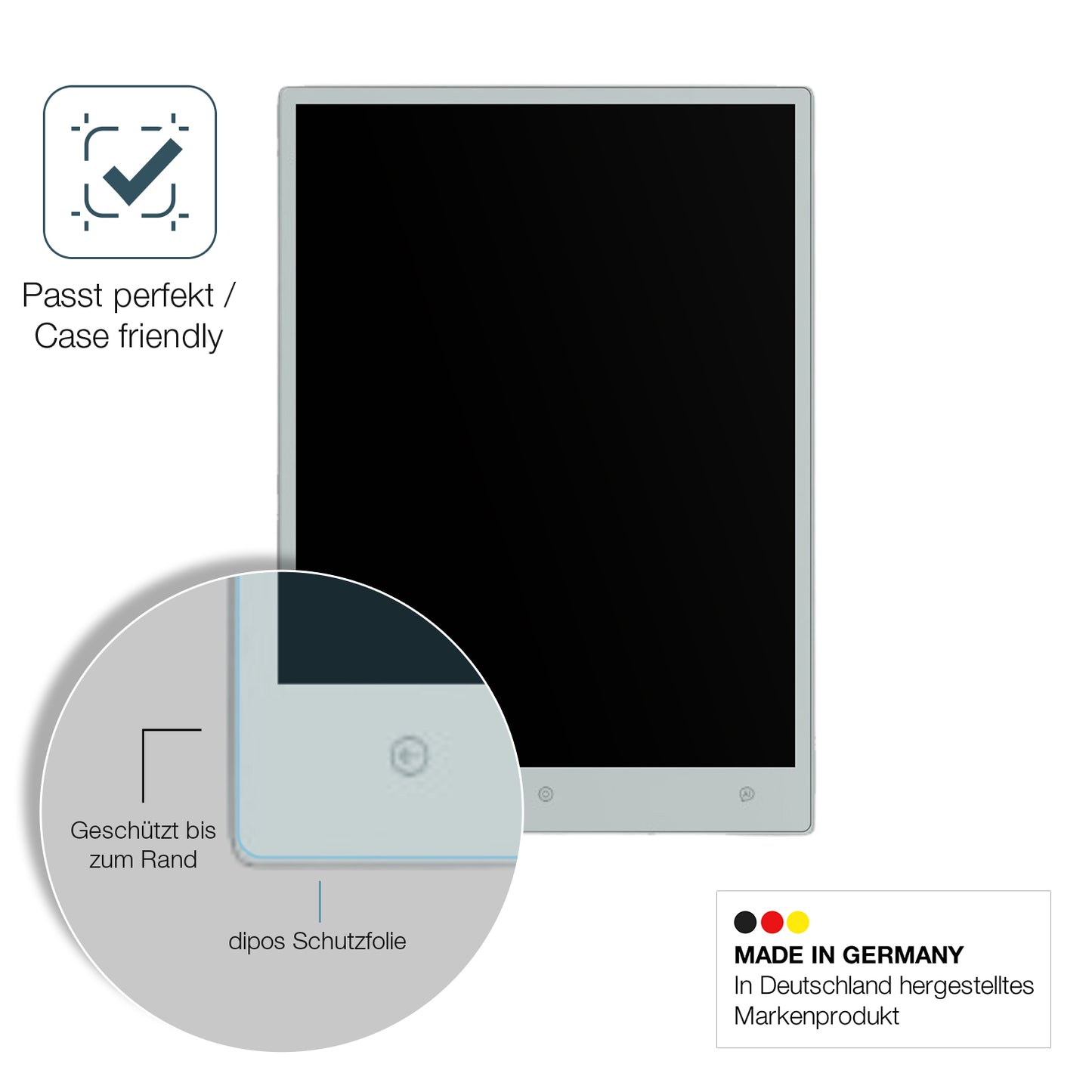 Schutzglasfolie mit optimaler Passform, zur Verwendung mit Hüllen geeignet