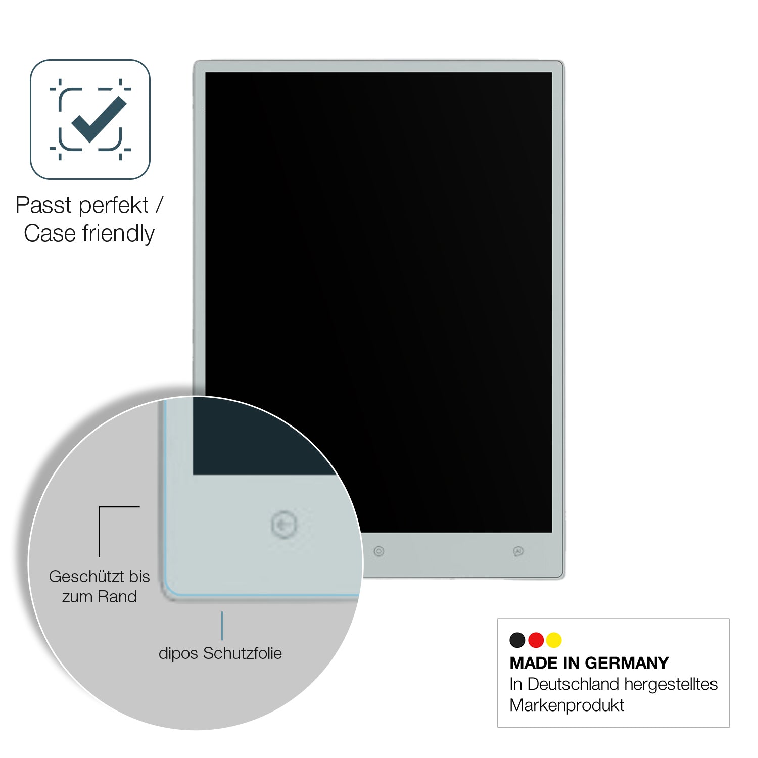 Schutzglasfolie mit optimaler Passform, zur Verwendung mit Hüllen geeignet