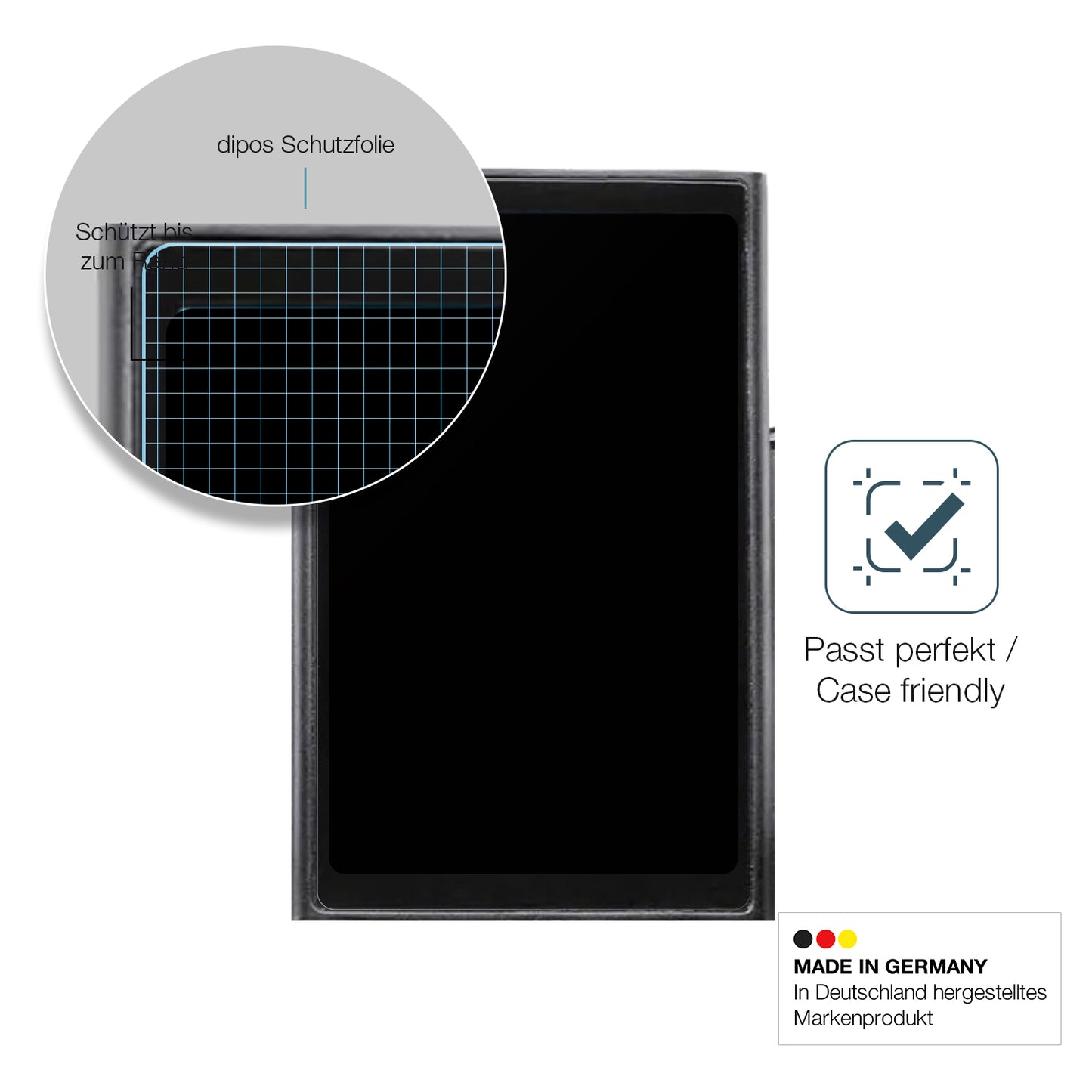 Schutzglasfolie mit optimaler Passform, zur Verwendung mit Hüllen geeignet