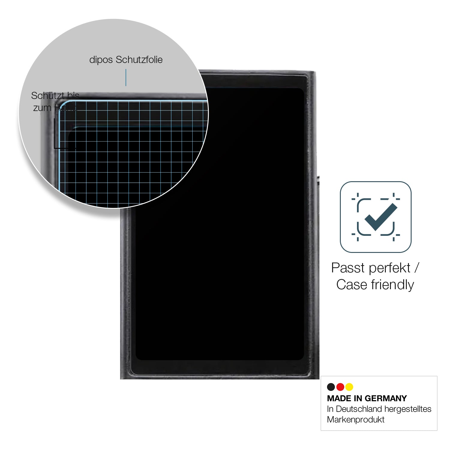 Schutzglasfolie mit optimaler Passform, zur Verwendung mit Hüllen geeignet