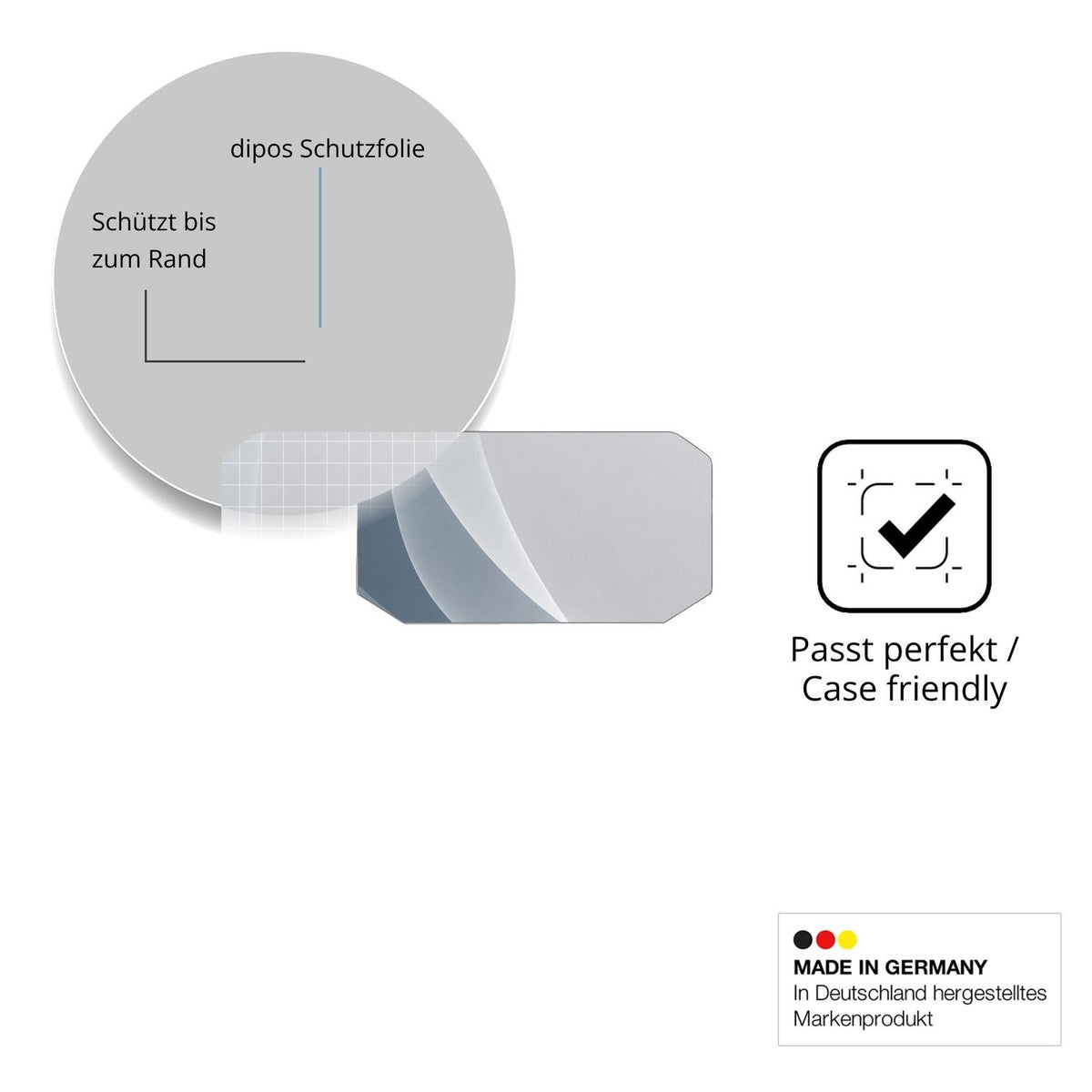Schutzglasfolie mit optimaler Passform, zur Verwendung mit Hüllen geeignet