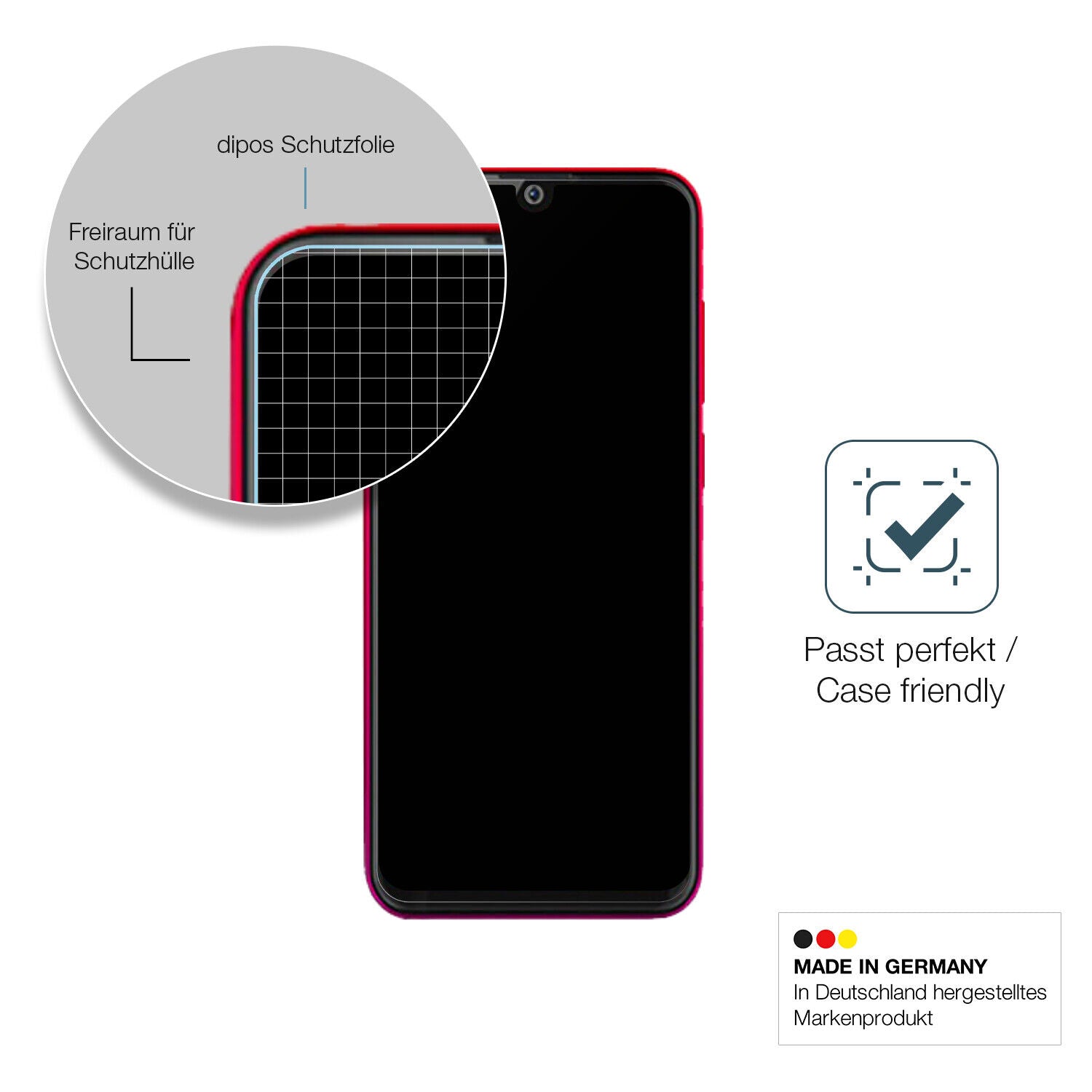 Schutzglasfolie mit optimaler Passform, zur Verwendung mit Hüllen geeignet