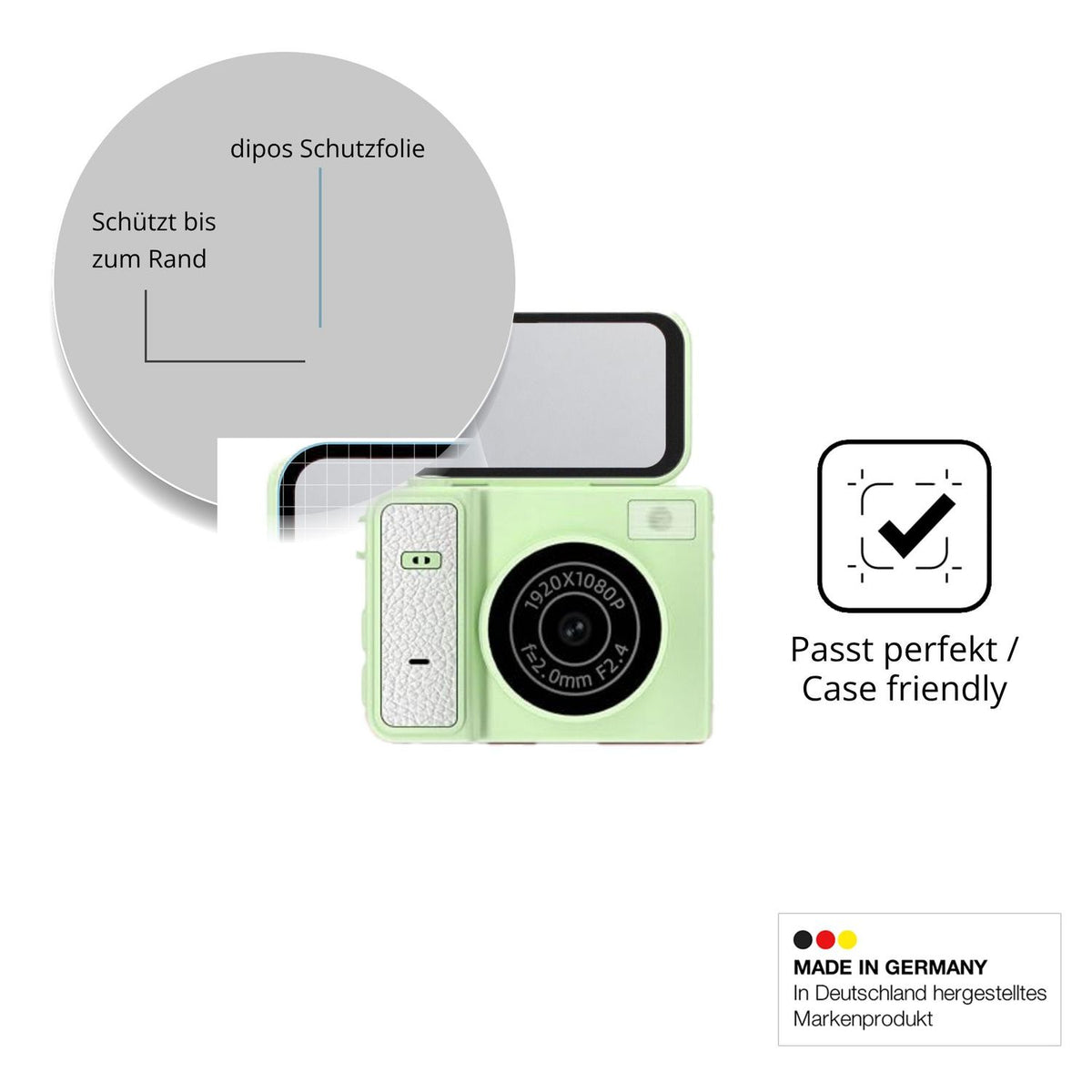 Schutzglasfolie mit optimaler Passform, zur Verwendung mit Hüllen geeignet