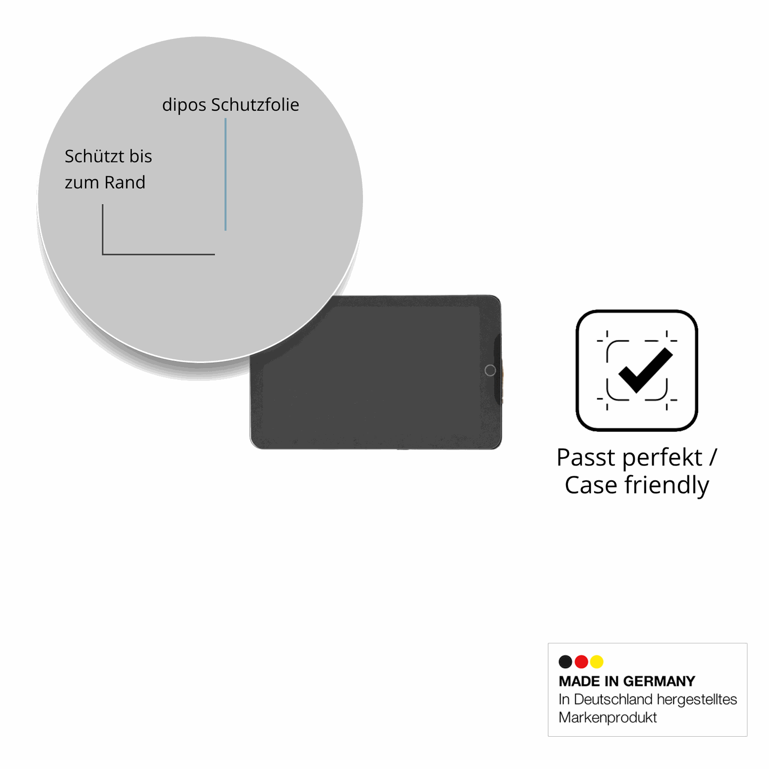 Schutzglasfolie mit optimaler Passform, zur Verwendung mit Hüllen geeignet