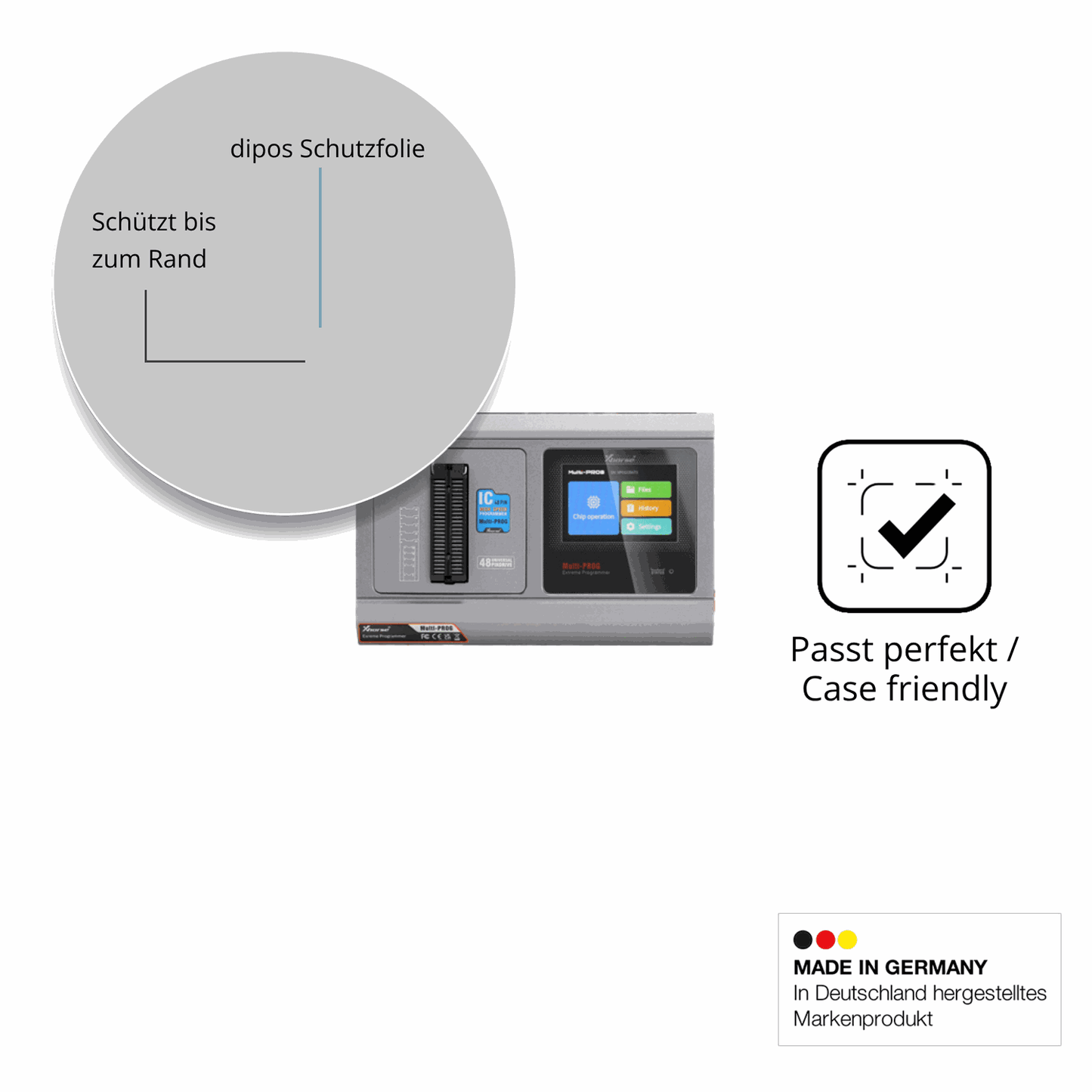 Schutzglasfolie mit optimaler Passform, zur Verwendung mit Hüllen geeignet