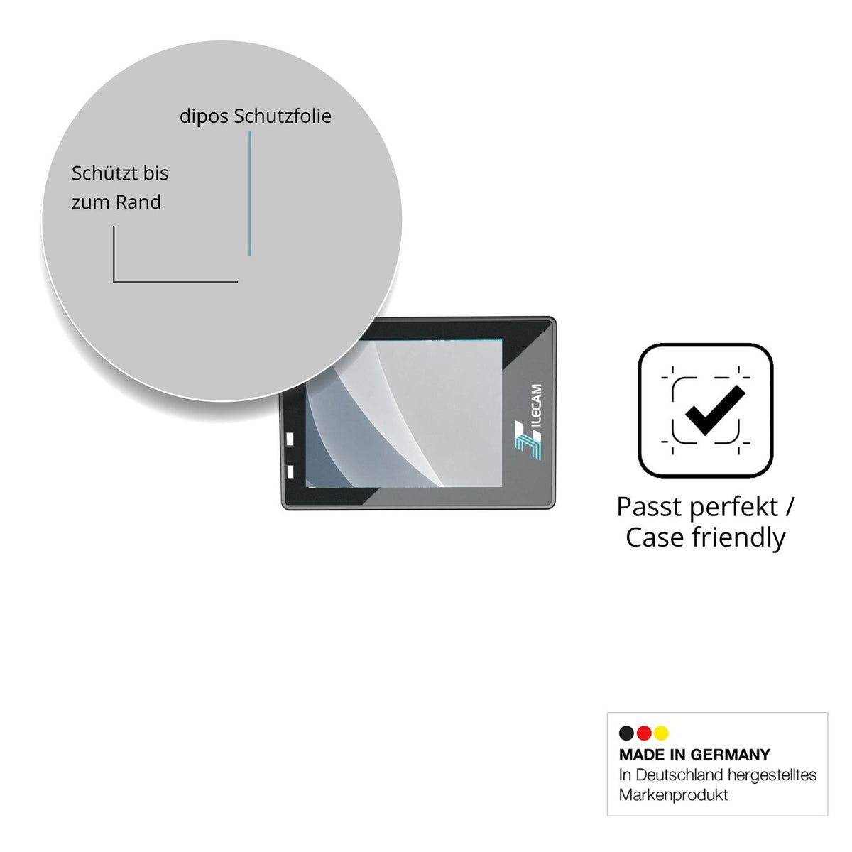 Schutzglasfolie mit optimaler Passform, zur Verwendung mit Hüllen geeignet