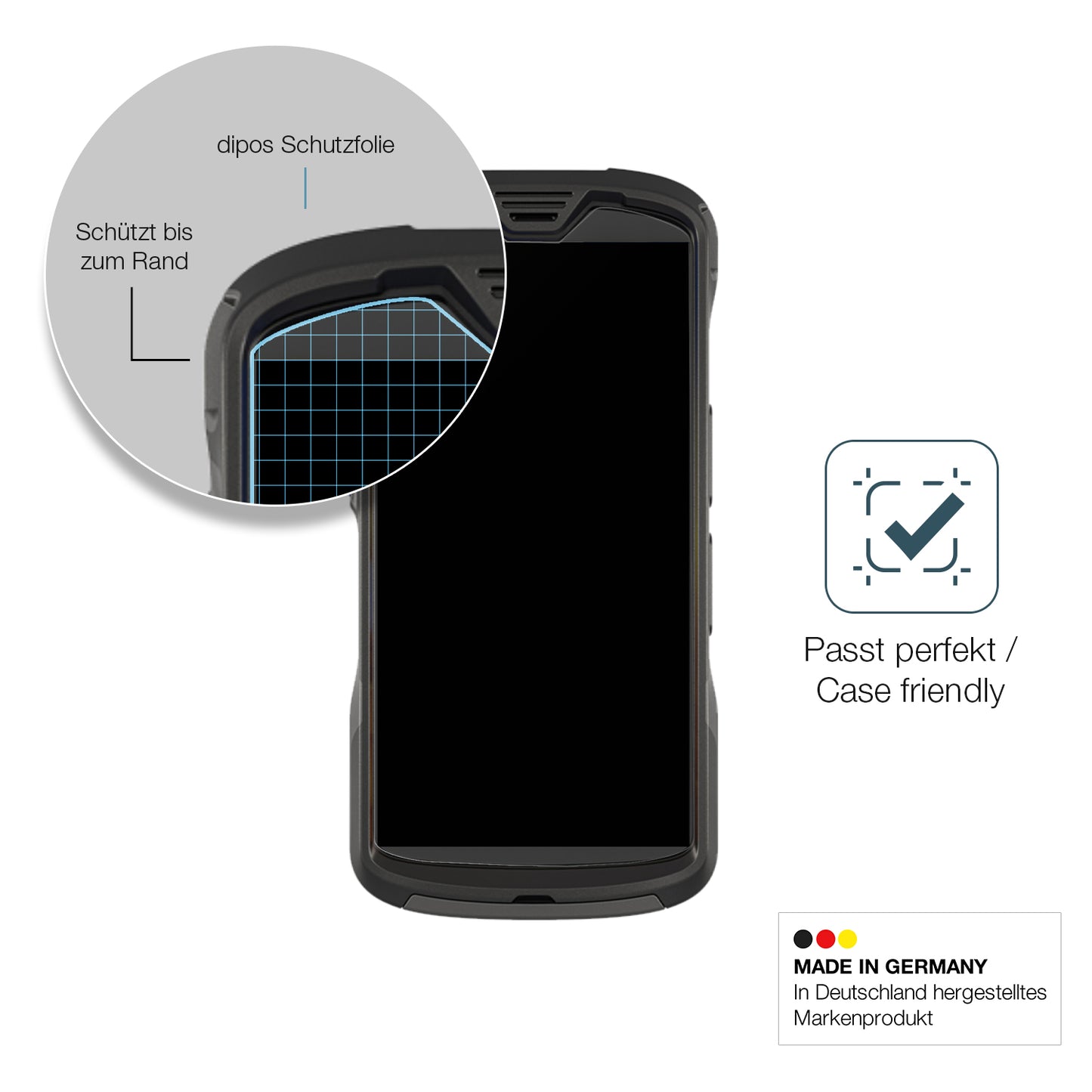 Schutzglasfolie mit optimaler Passform, zur Verwendung mit Hüllen geeignet