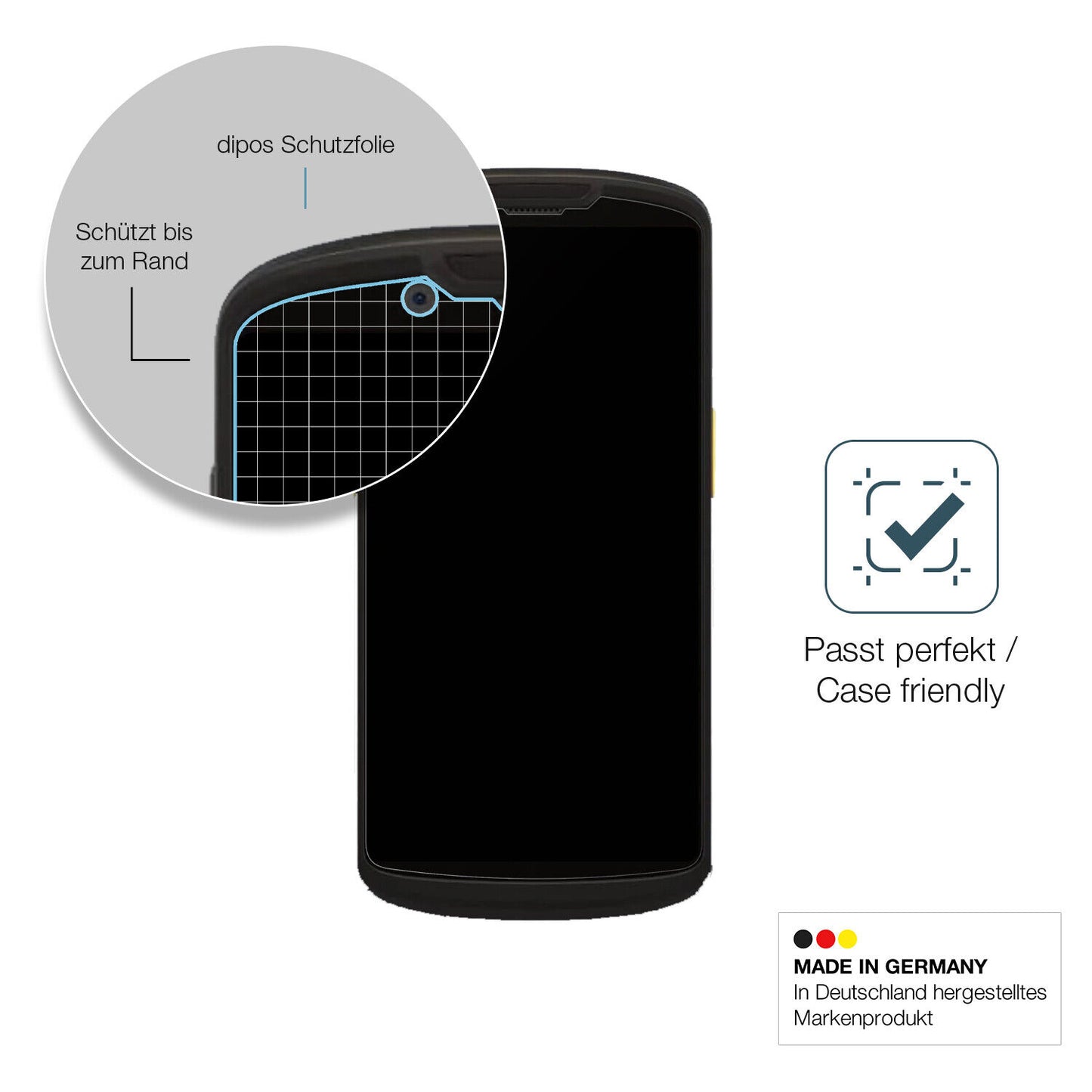 Schutzglasfolie mit optimaler Passform, zur Verwendung mit Hüllen geeignet