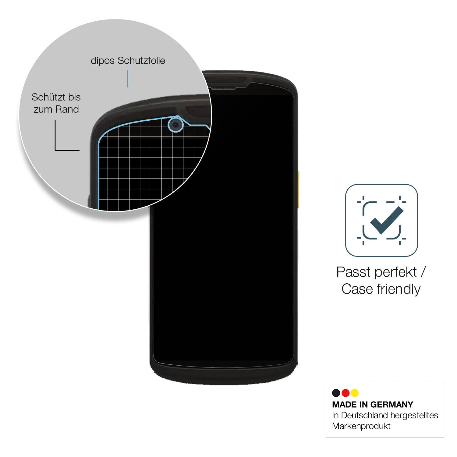 Schutzglasfolie mit optimaler Passform, zur Verwendung mit Hüllen geeignet