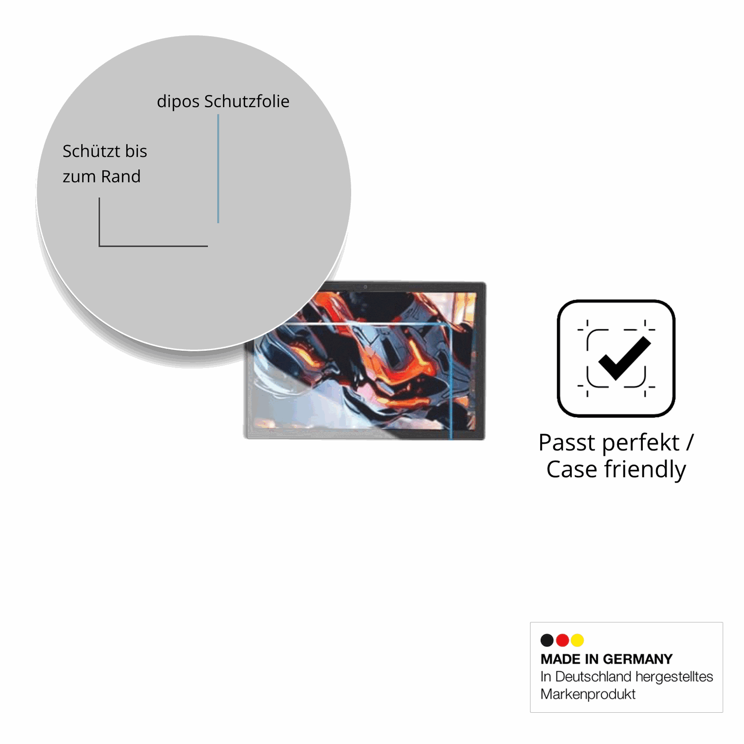 Schutzglasfolie mit optimaler Passform, zur Verwendung mit Hüllen geeignet