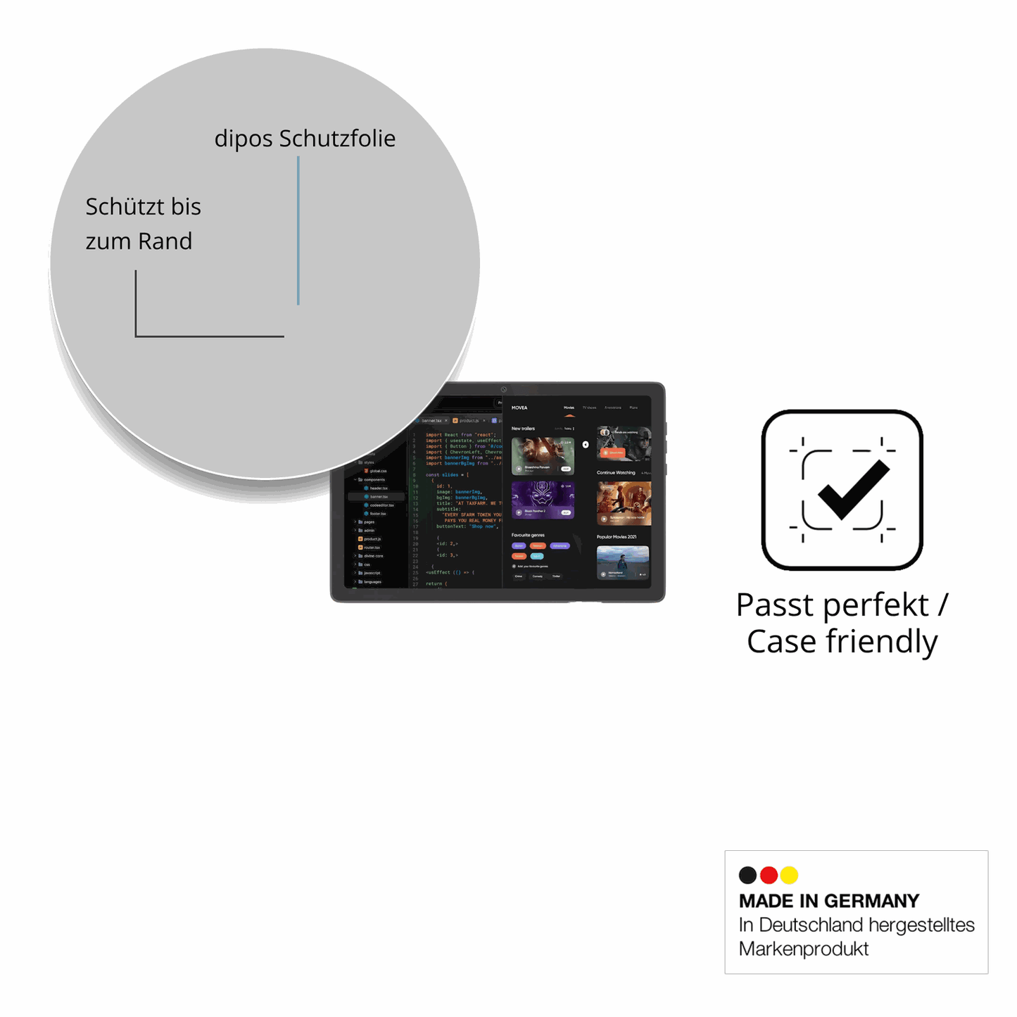 Besonders flexibler Displayschutz mit Anti-Shock-Schicht im Materialmix