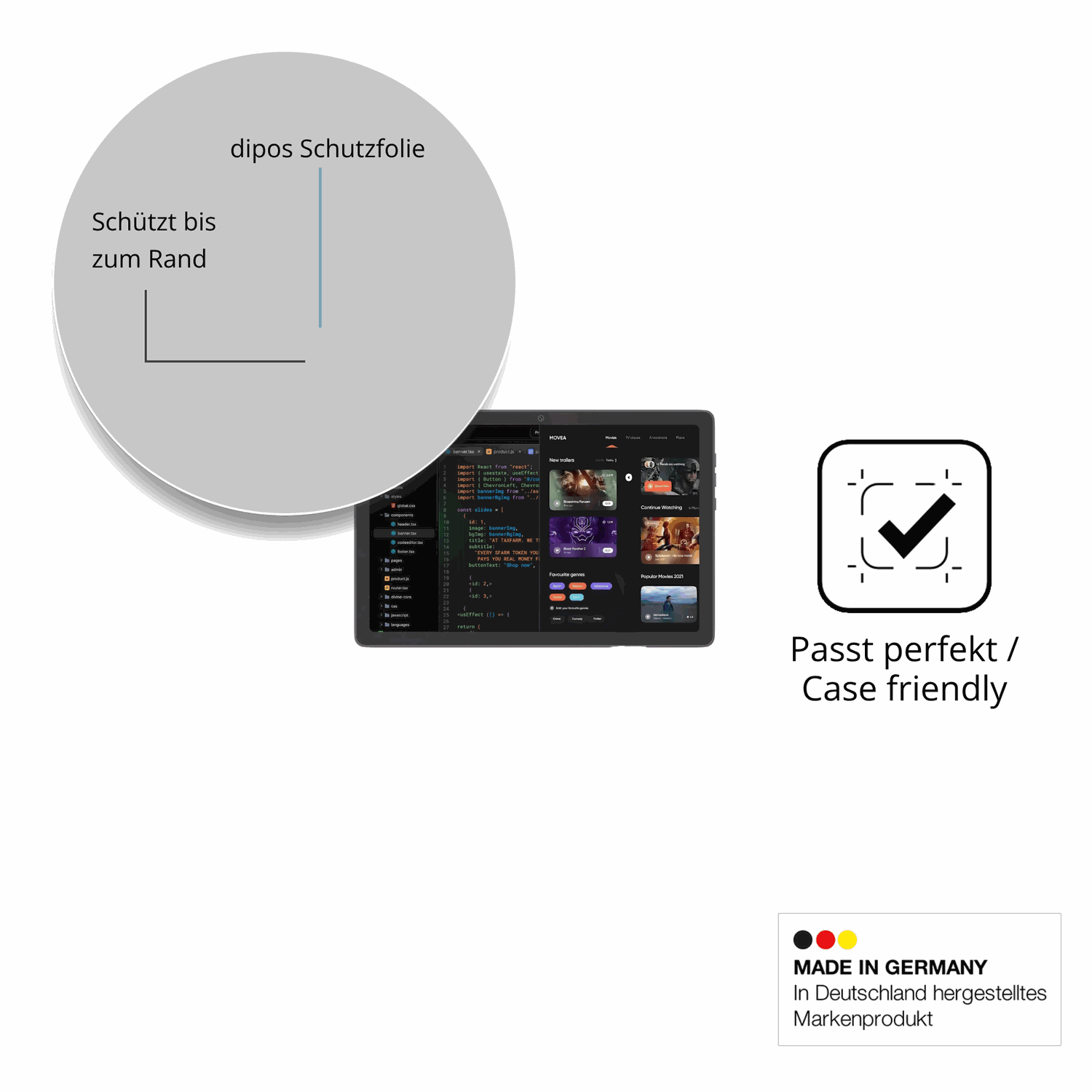 Besonders flexibler Displayschutz mit Anti-Shock-Schicht im Materialmix