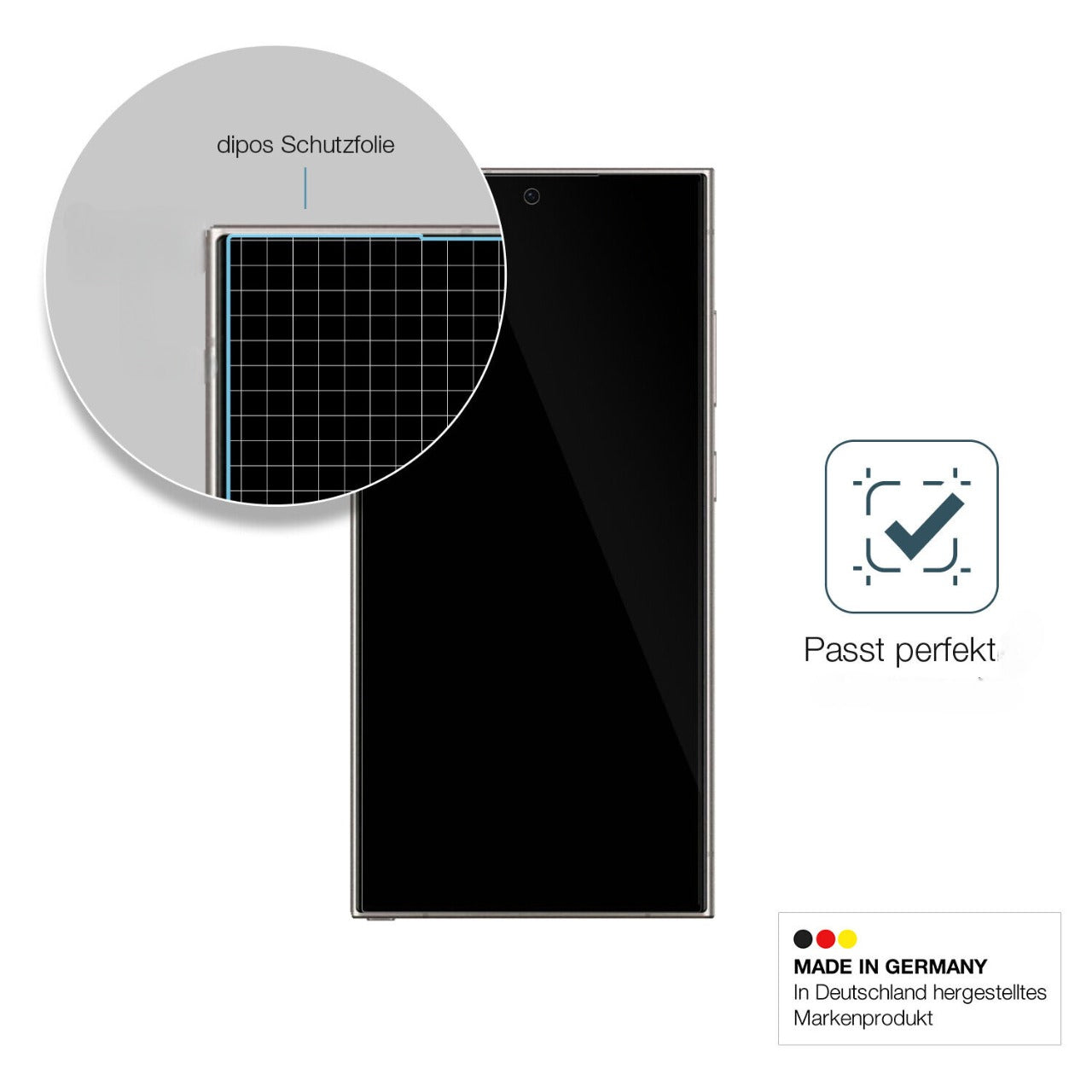 Schutzglasfolie mit optimaler Passform, zur Verwendung mit Hüllen geeignet