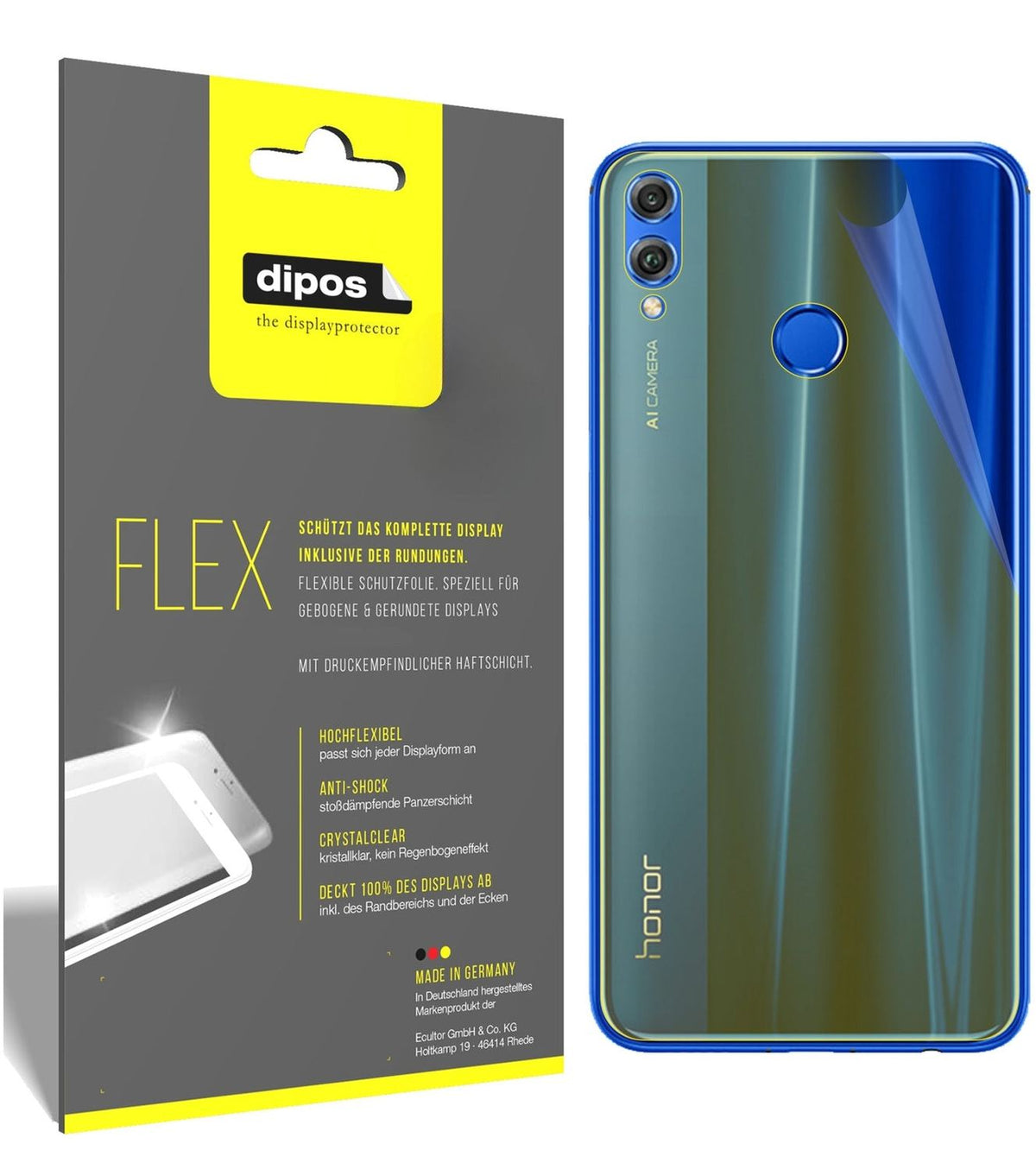 2x 3D Full Cover Schutzfolie für Honor 8X Max Rückseite