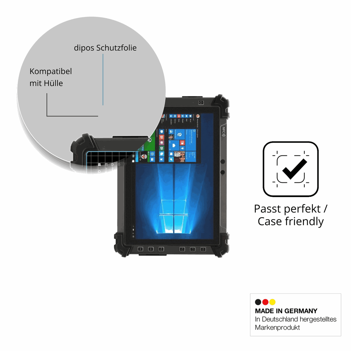 Schutzfolie mit optimaler Passform, zur Verwendung mit Hüllen geeignet