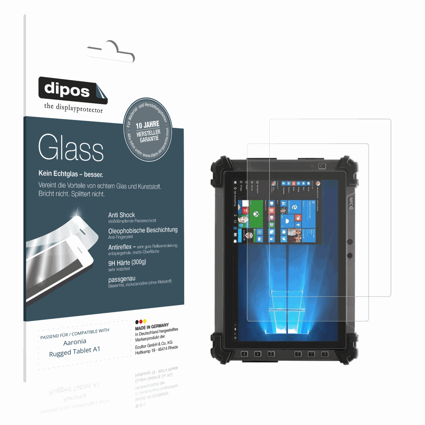 Matte Displayschutzfolie von dipos passend für aaroniarugged tablet a1, 9H kratzfest und blasenfrei montiert