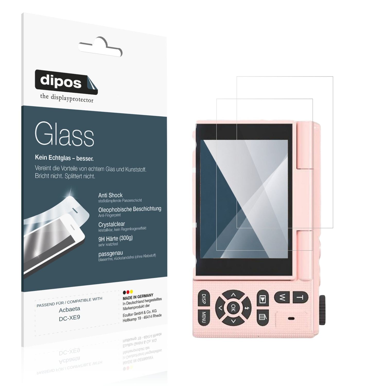 Klare Displayschutzfolie von dipos passend für Acbaeta DC-XE9, 9H kratzfest und blasenfrei montiert