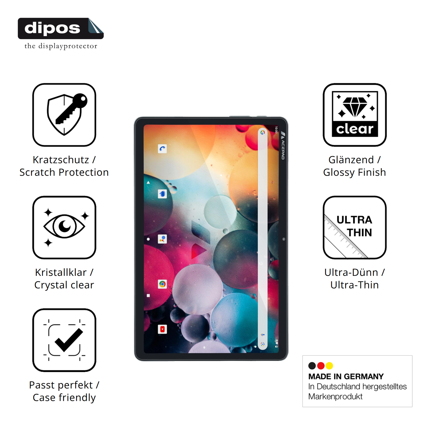 Displayschutz hergestellt in Deutschland, höchste Qualität made in Germany