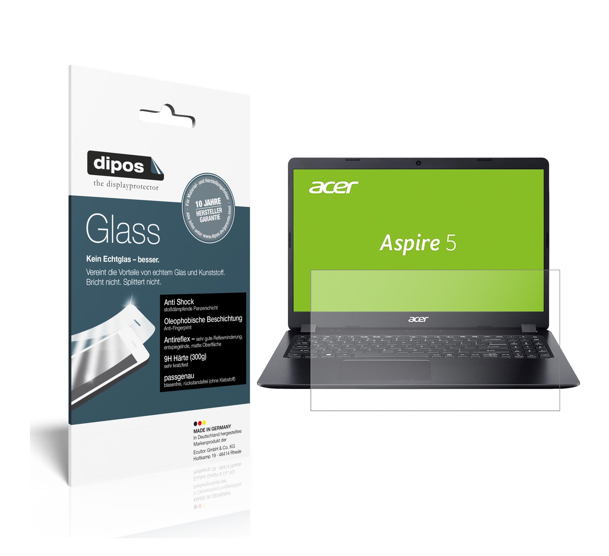 Matte Displayschutzfolie von dipos passend für Acer Aspire 5 (A515-52G-53PU), 9H kratzfest und blasenfrei montiert