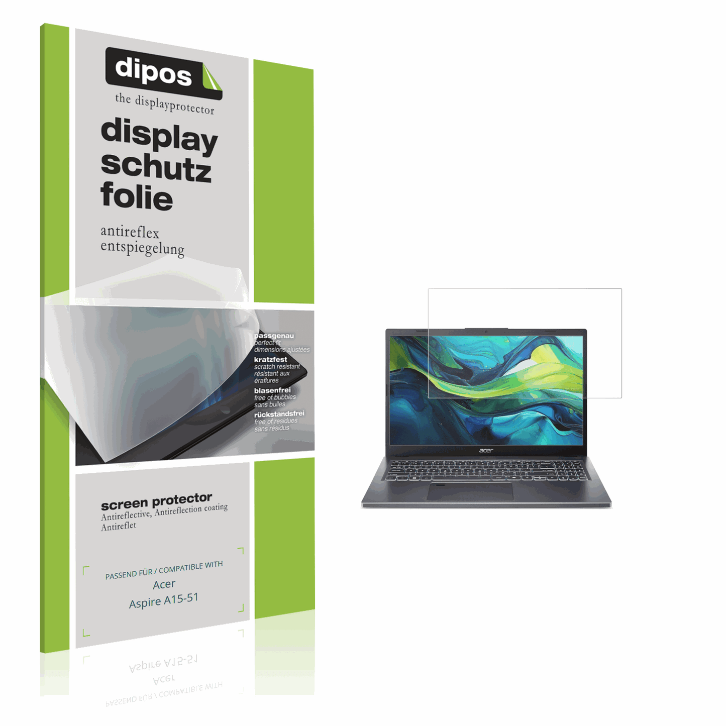Matte Displayschutzfolie von dipos passend für aceraspire a15-51, präziser Zuschnitt und blasenfrei montiert
