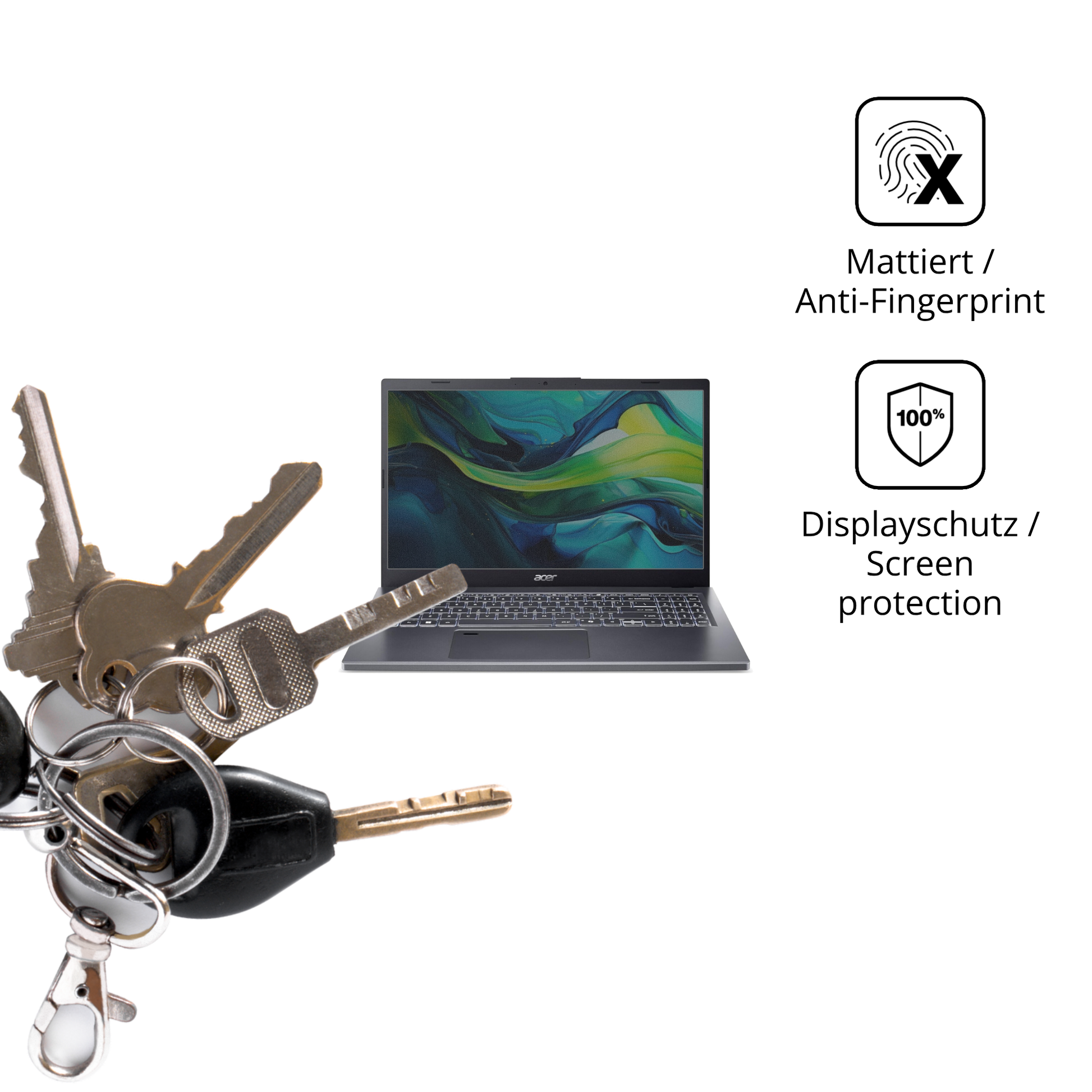 dipos Displayschutz für aceraspire a15-51, mattierte Oberfläche, Blickschutzfilter und perfekter Passform